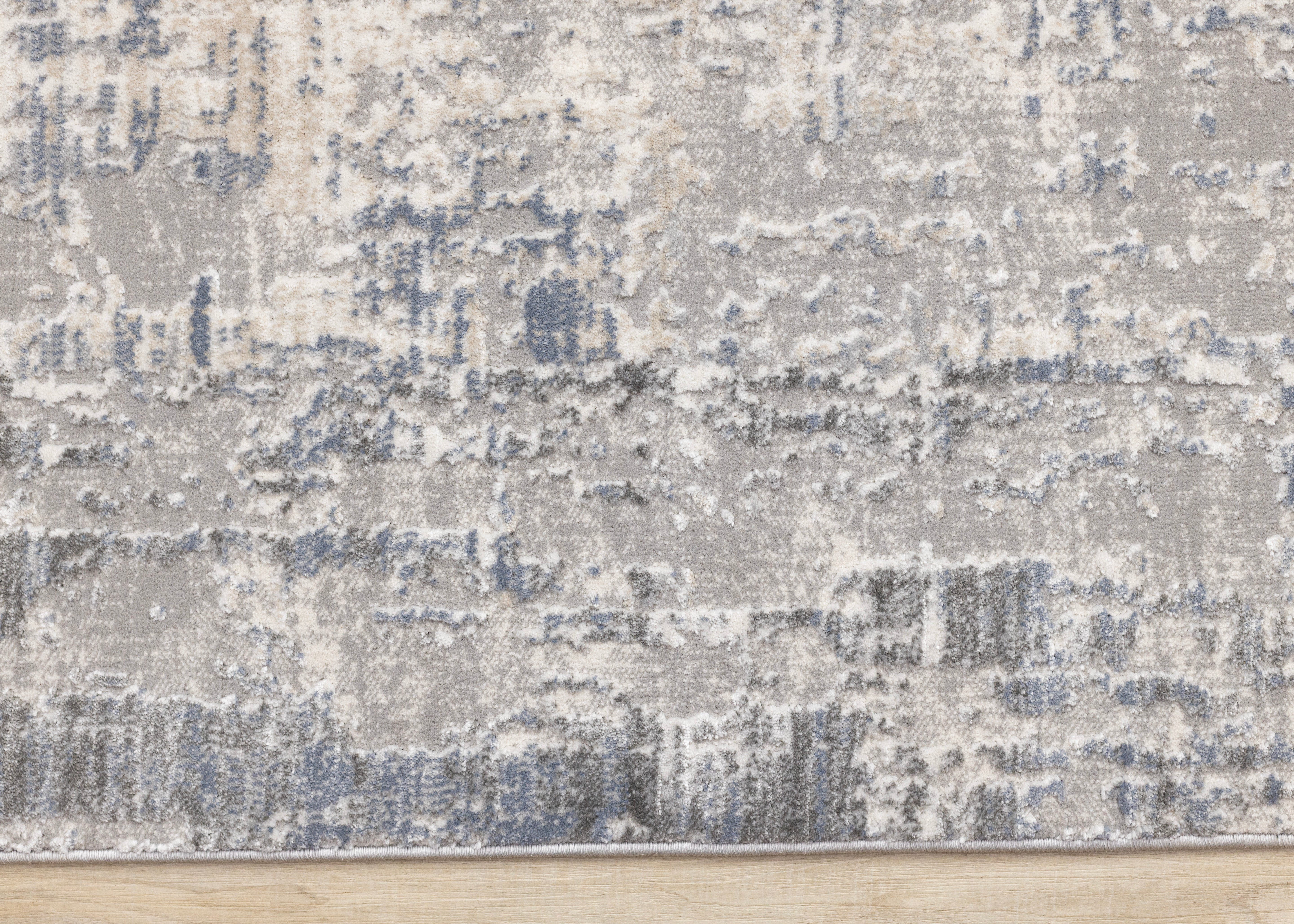 Luca Grey White Blue Distressed Border Rug