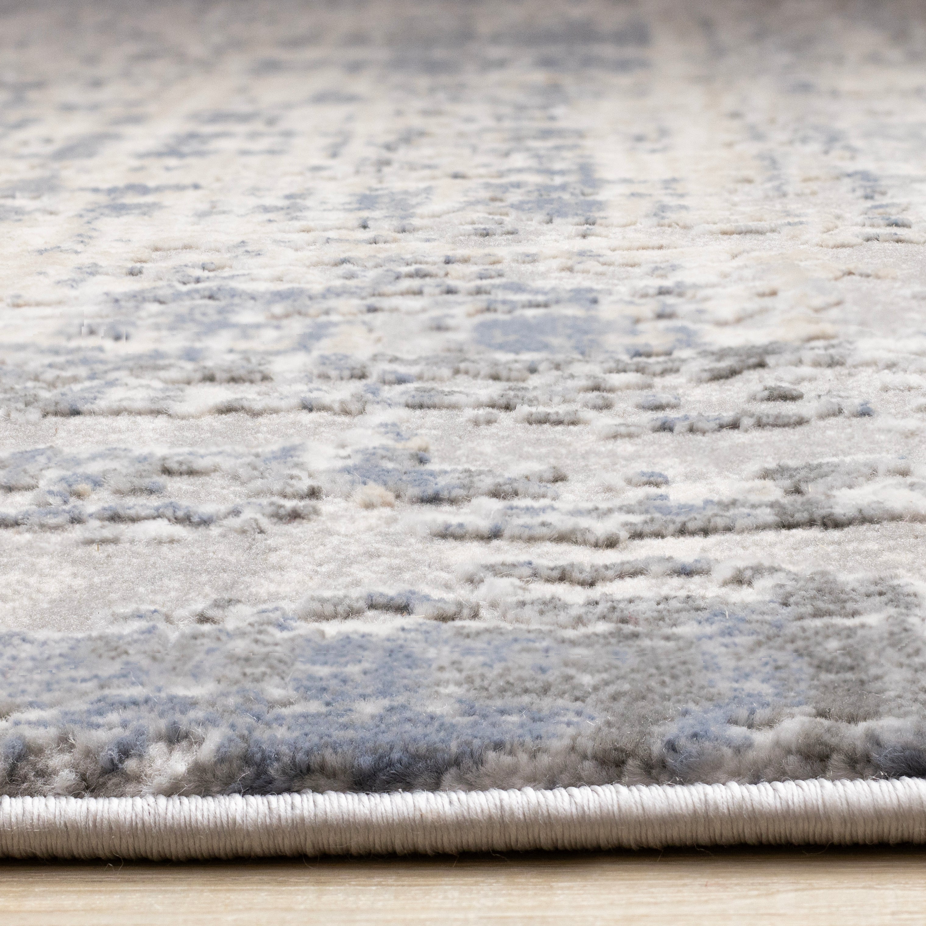 Luca Grey White Blue Distressed Border Rug