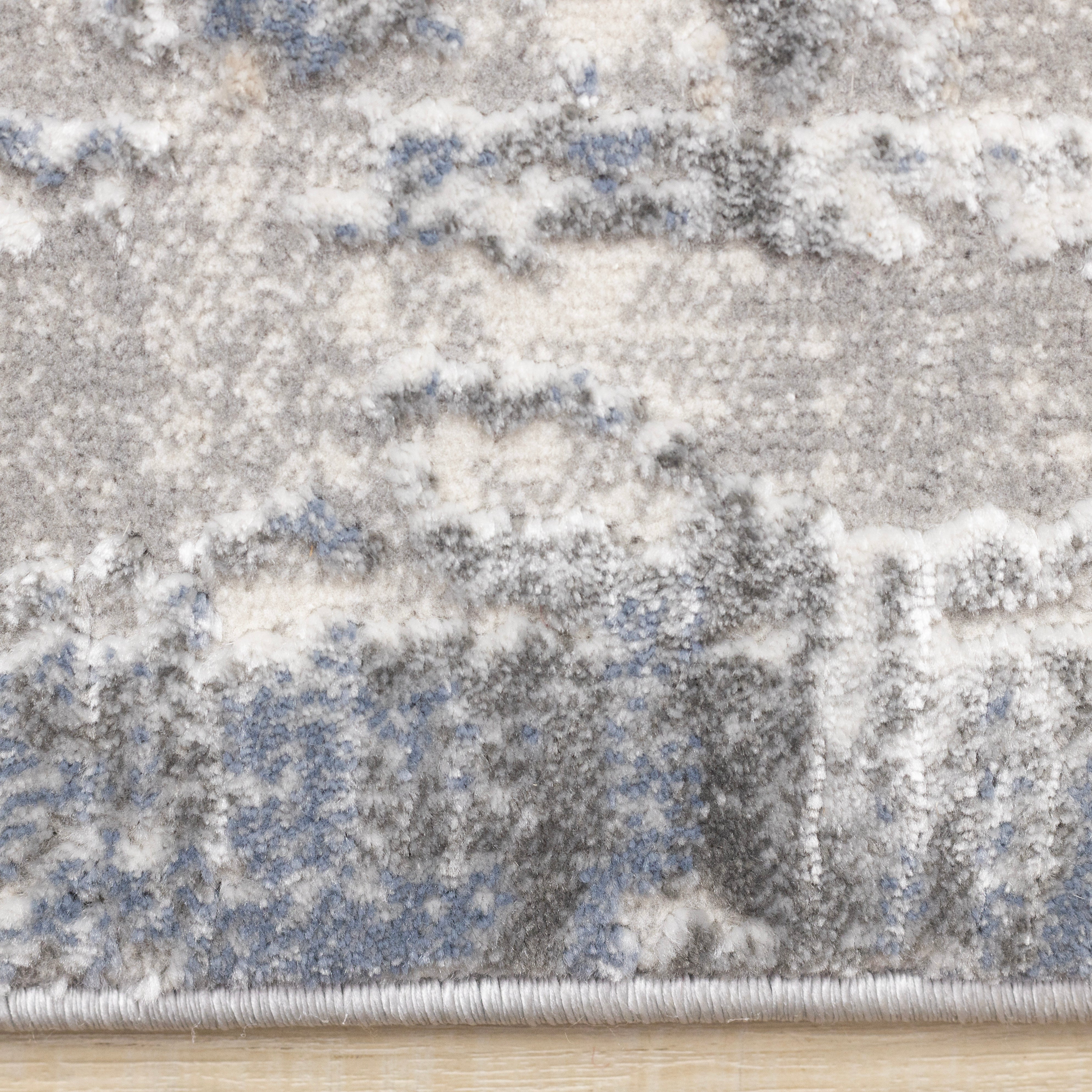 Luca Grey White Blue Distressed Border Rug