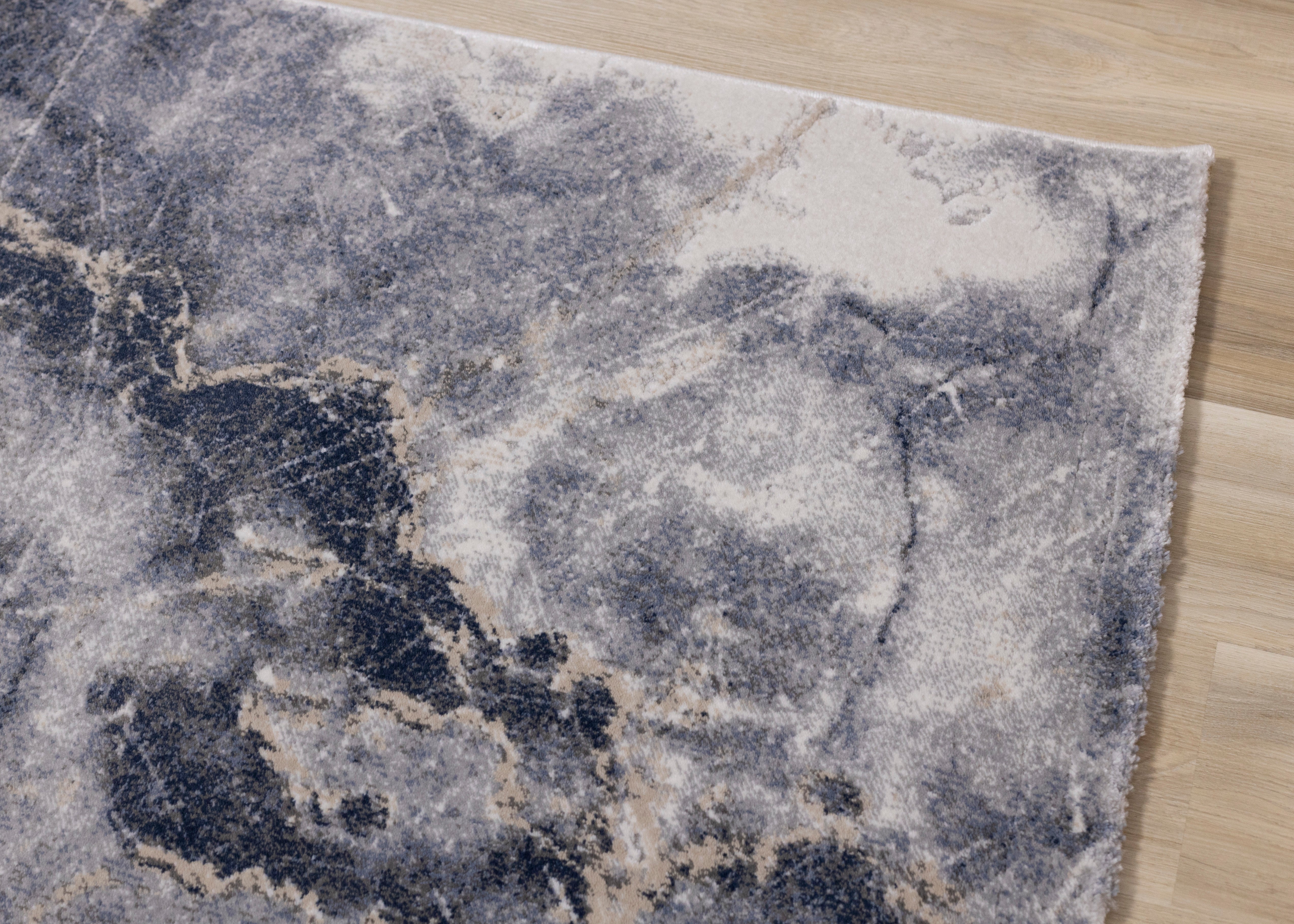 Luca Blue Cream Marble Print Rug