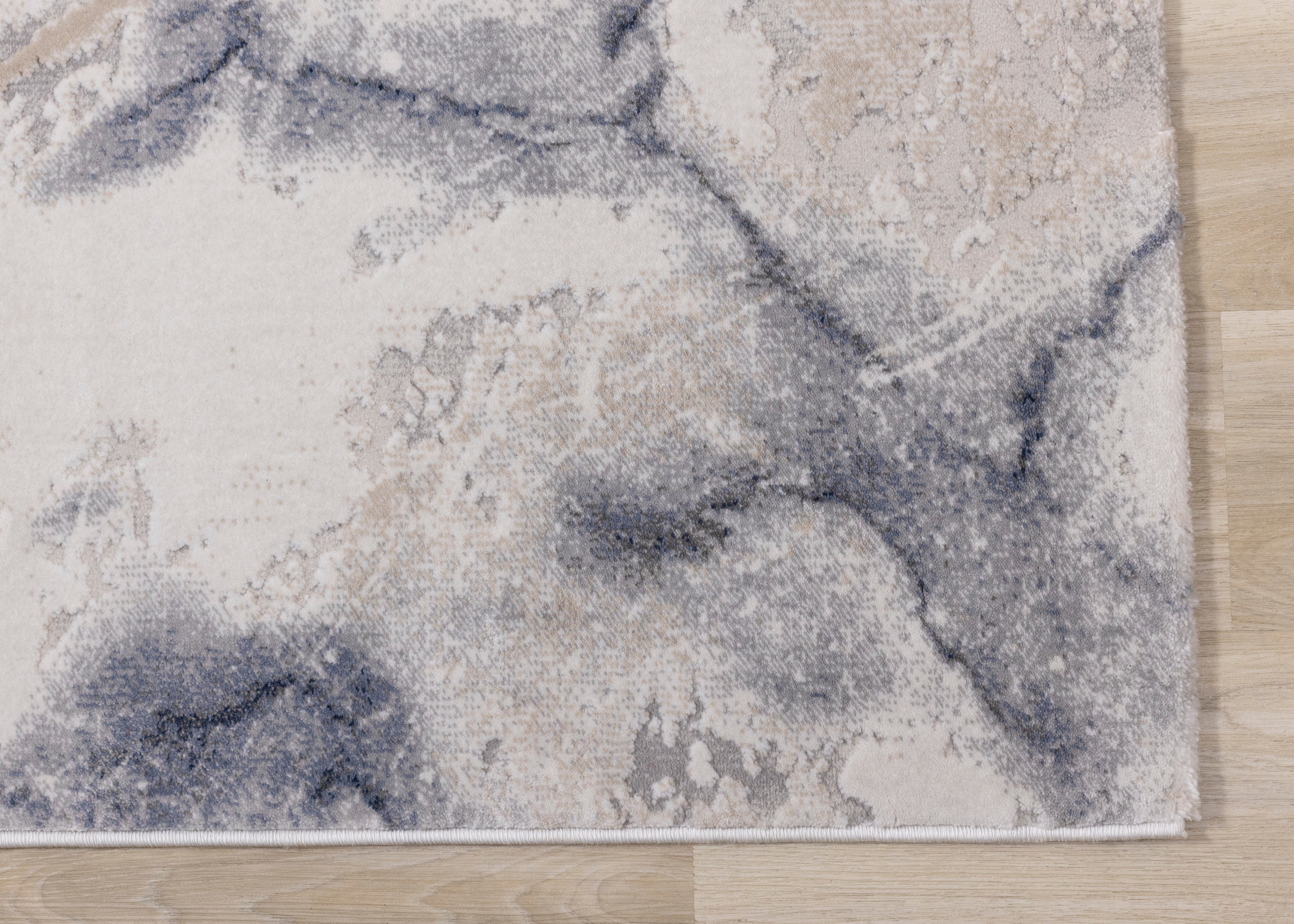 Luca Blue Cream Marble Print Rug