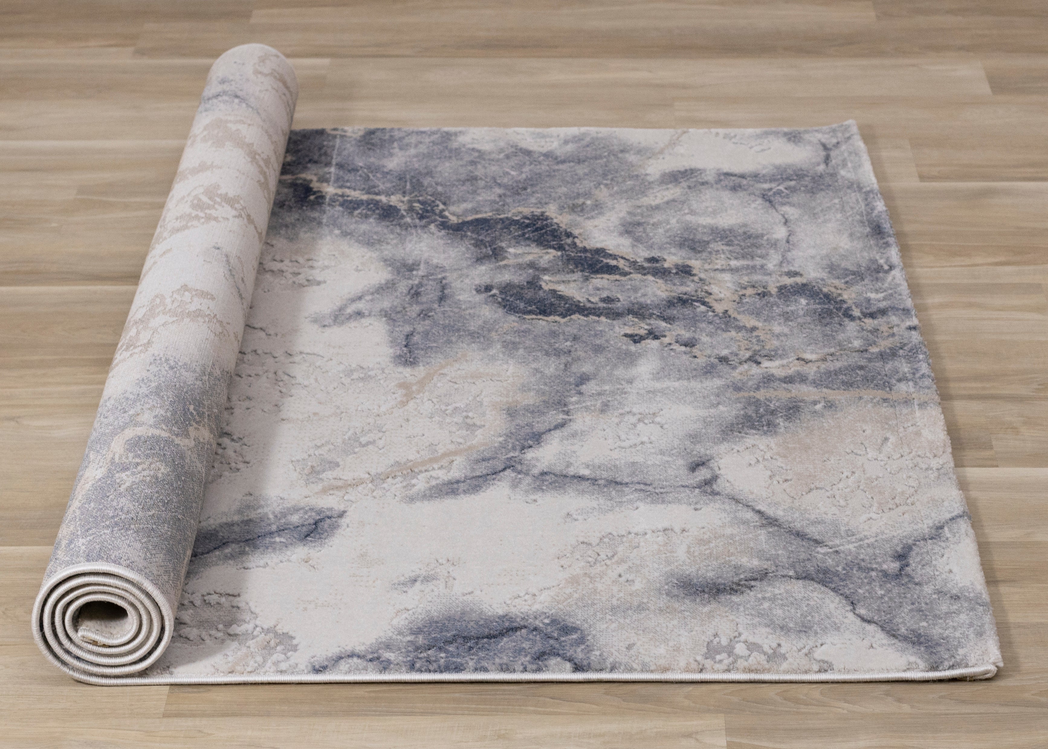 Luca Blue Cream Marble Print Rug
