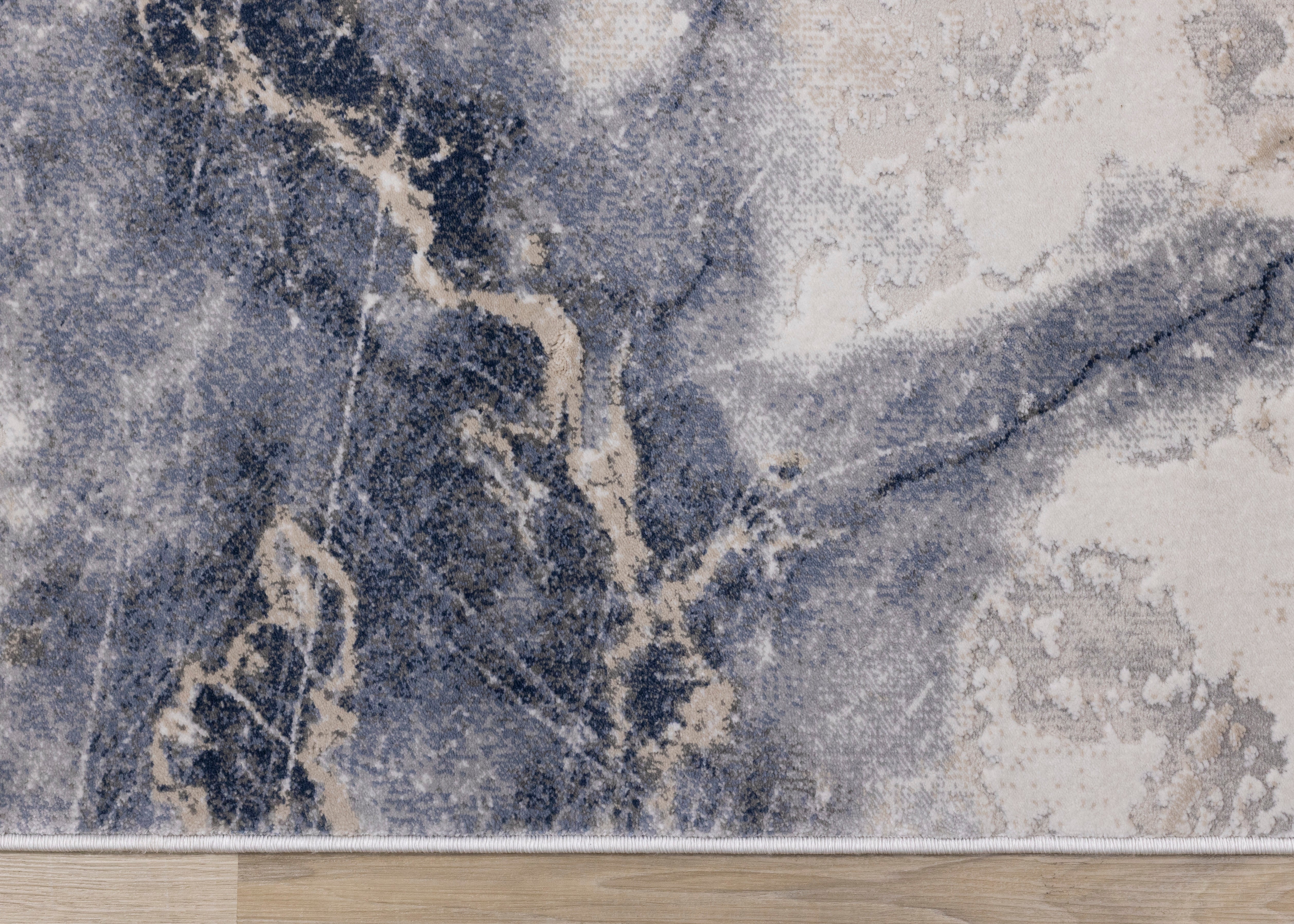 Luca Blue Cream Marble Print Rug