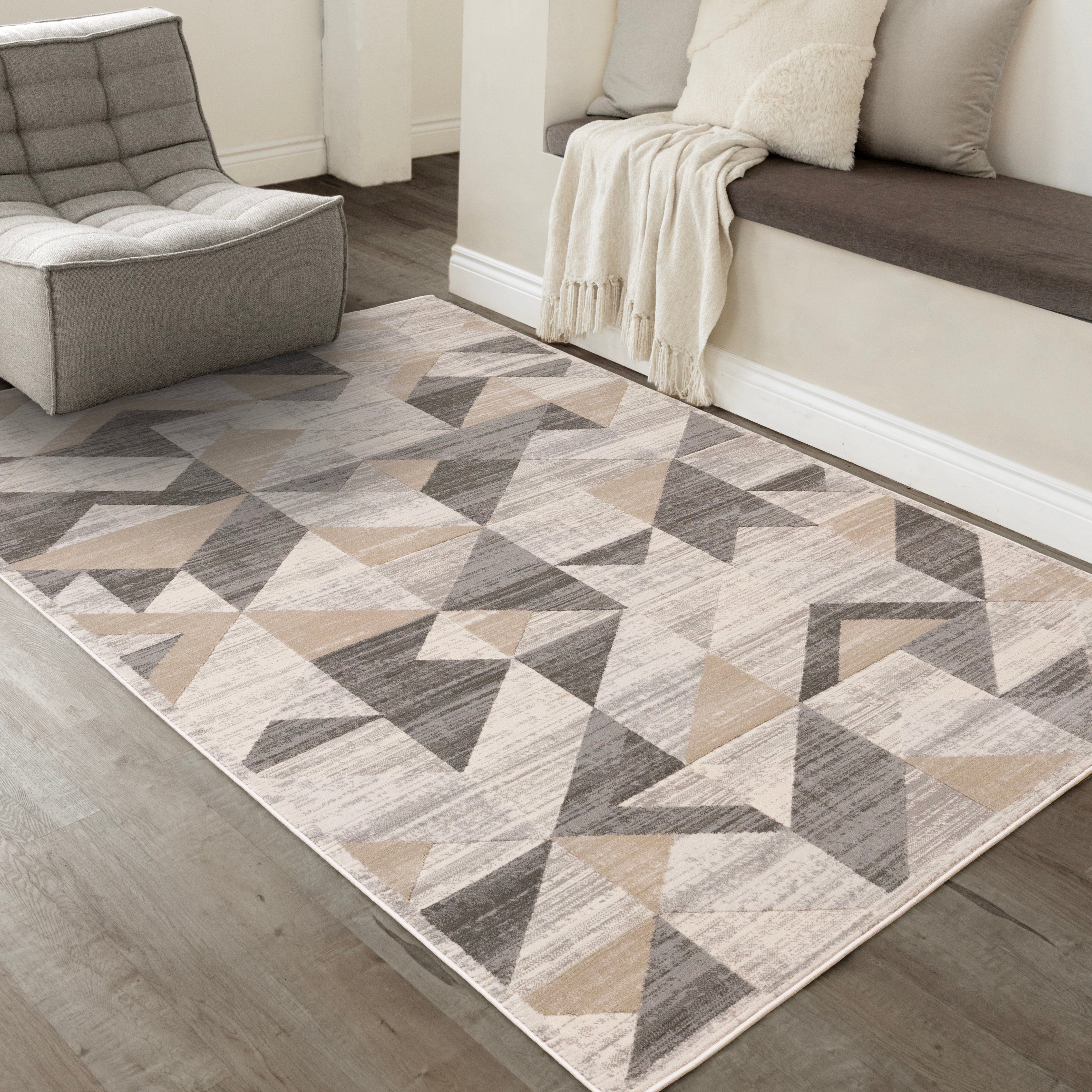 Luca Grey White Beige Modern Geometric Design Rug