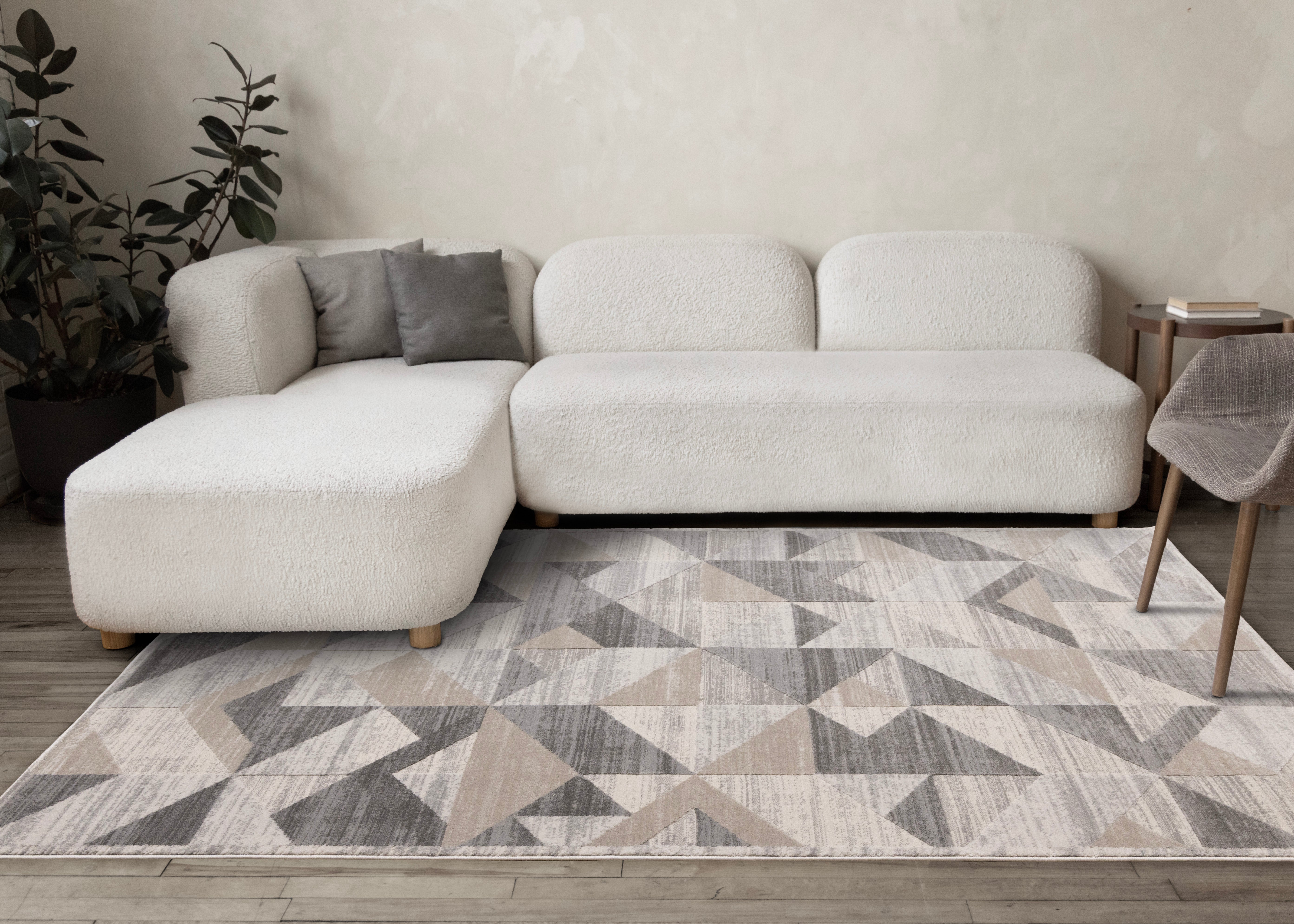 Luca Grey White Beige Modern Geometric Design Rug