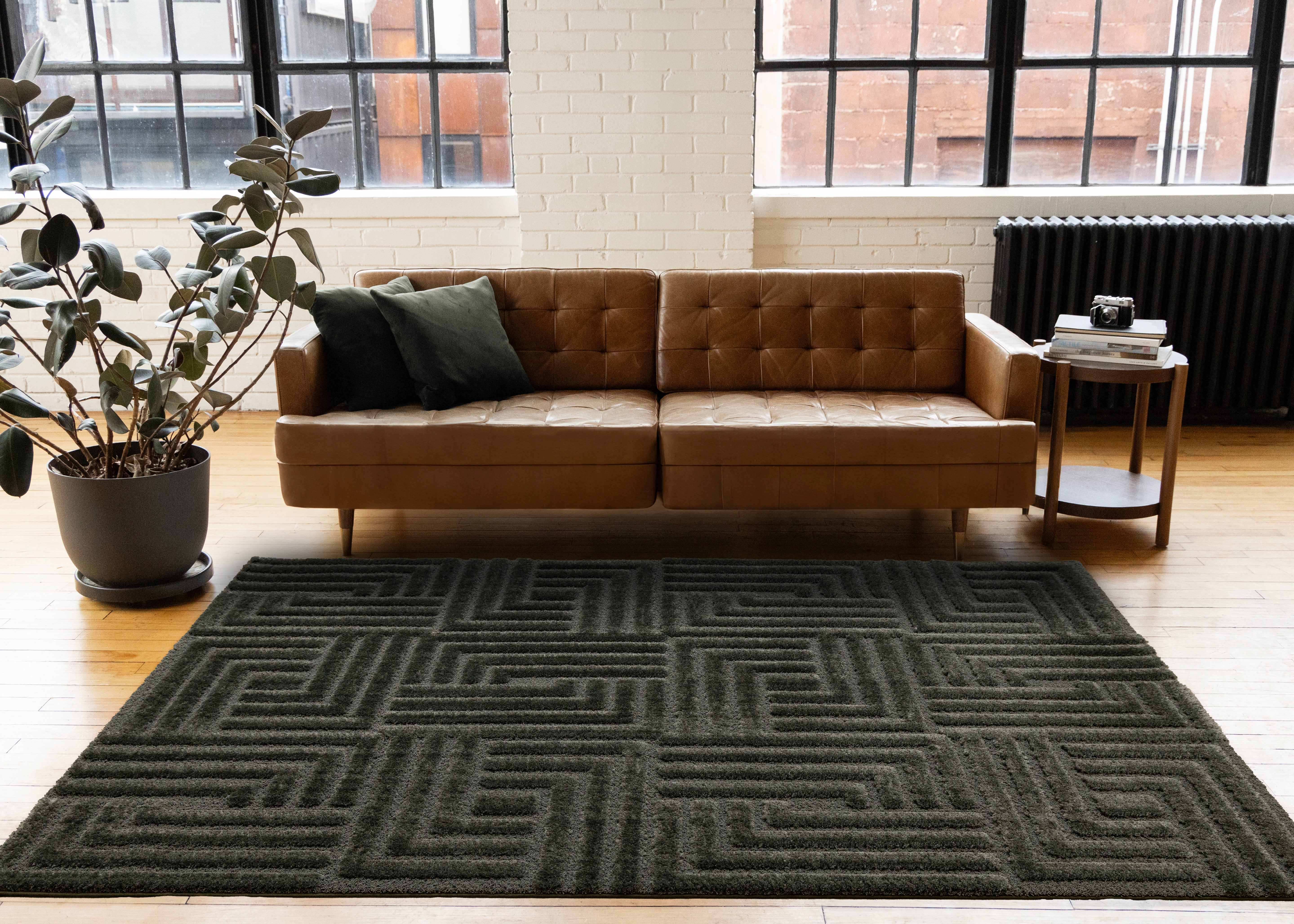 Luxe Green Maze Design Rug