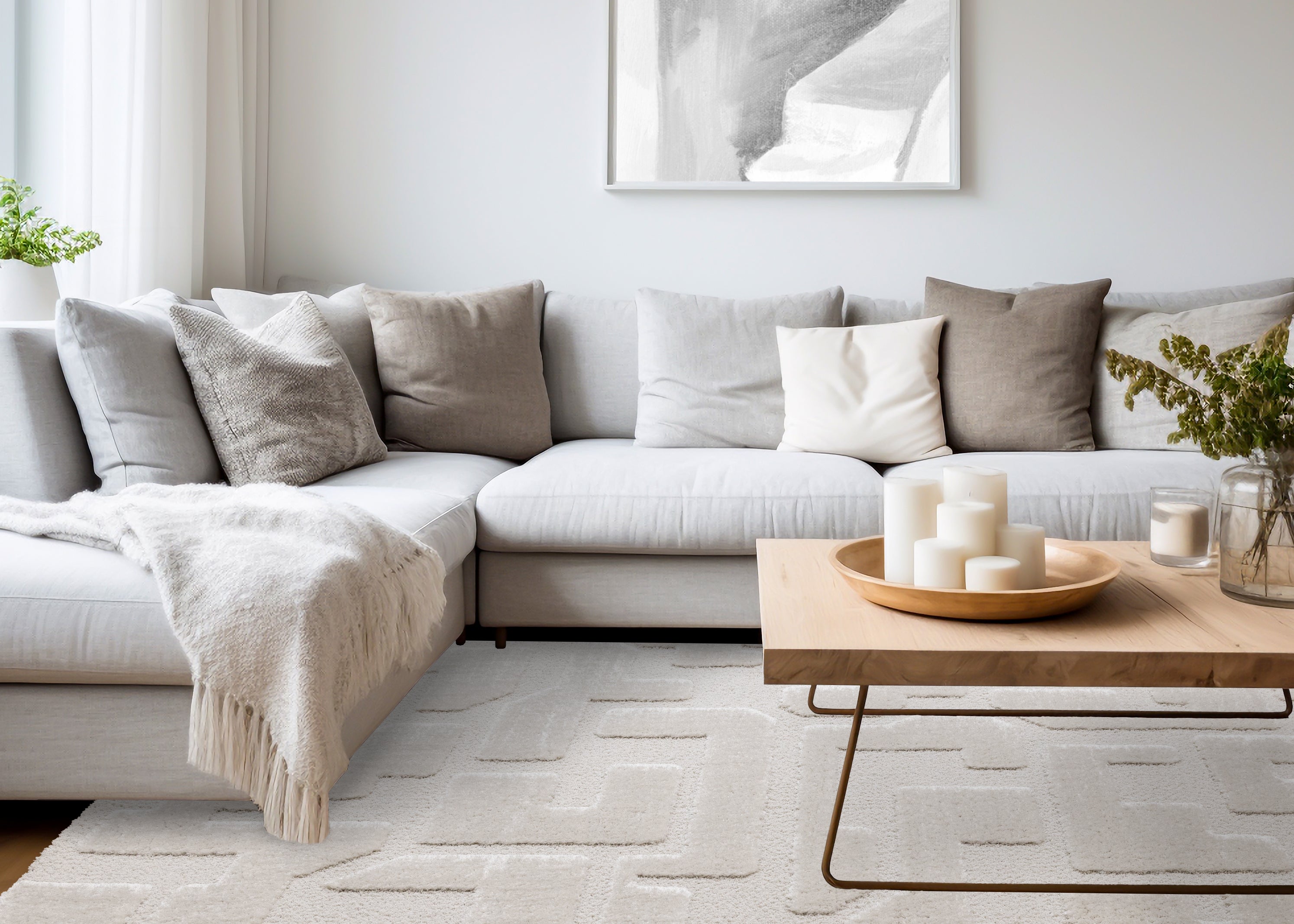 Luxe White Scattered Shapes Design Rug
