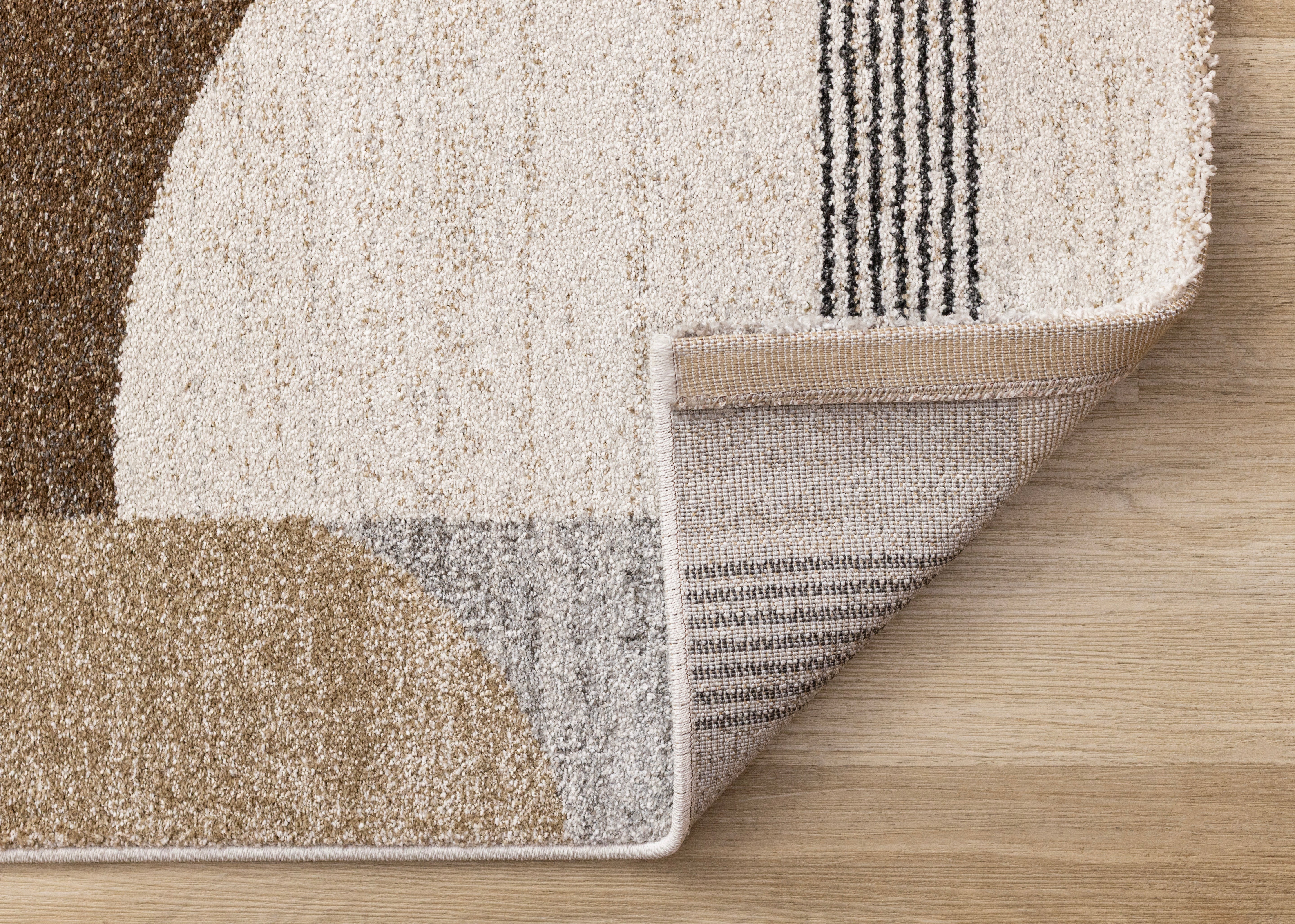 Marquis Brown Grey White Striped Arched Shapes Design Rug