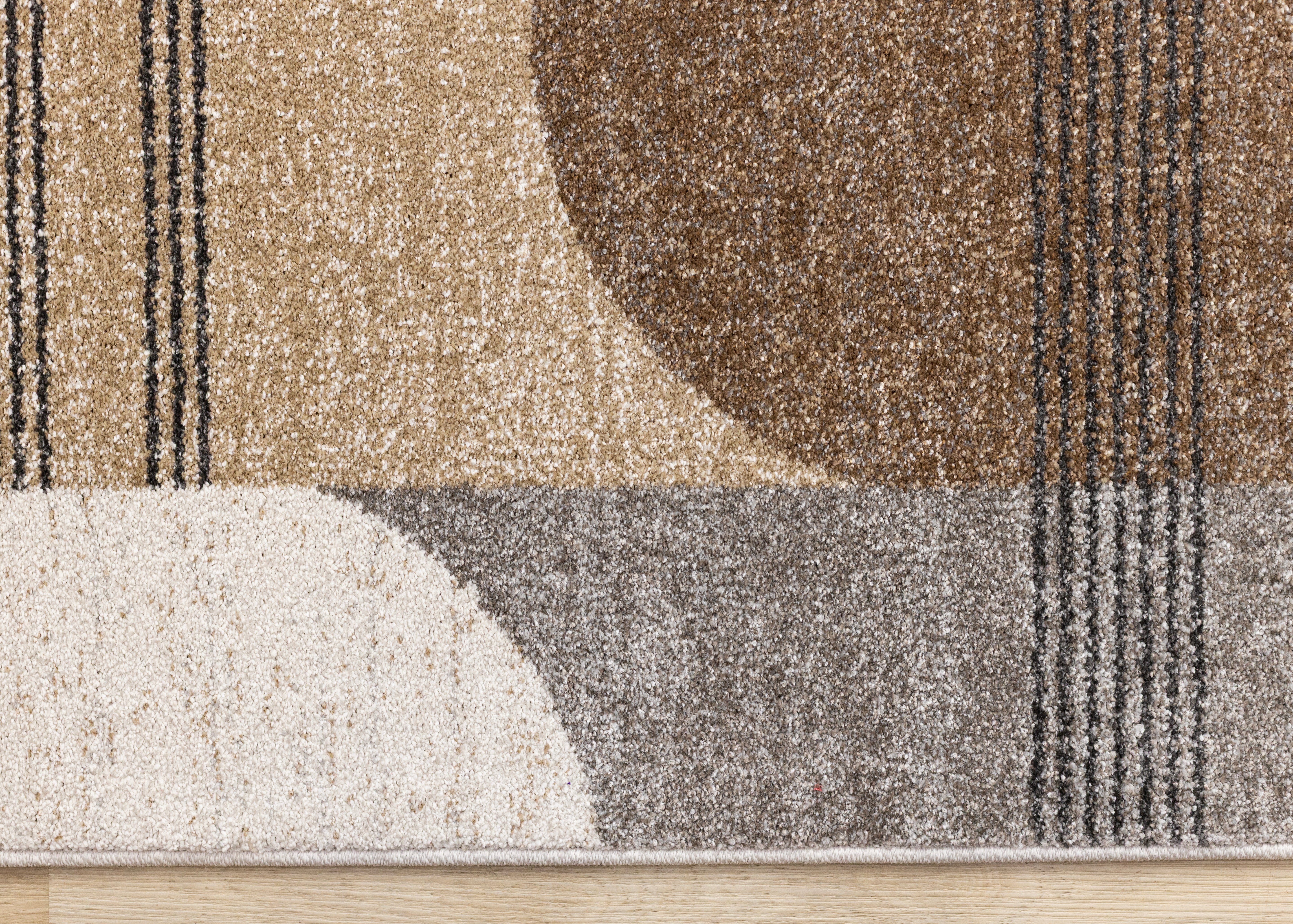 Marquis Brown Grey White Striped Arched Shapes Design Rug