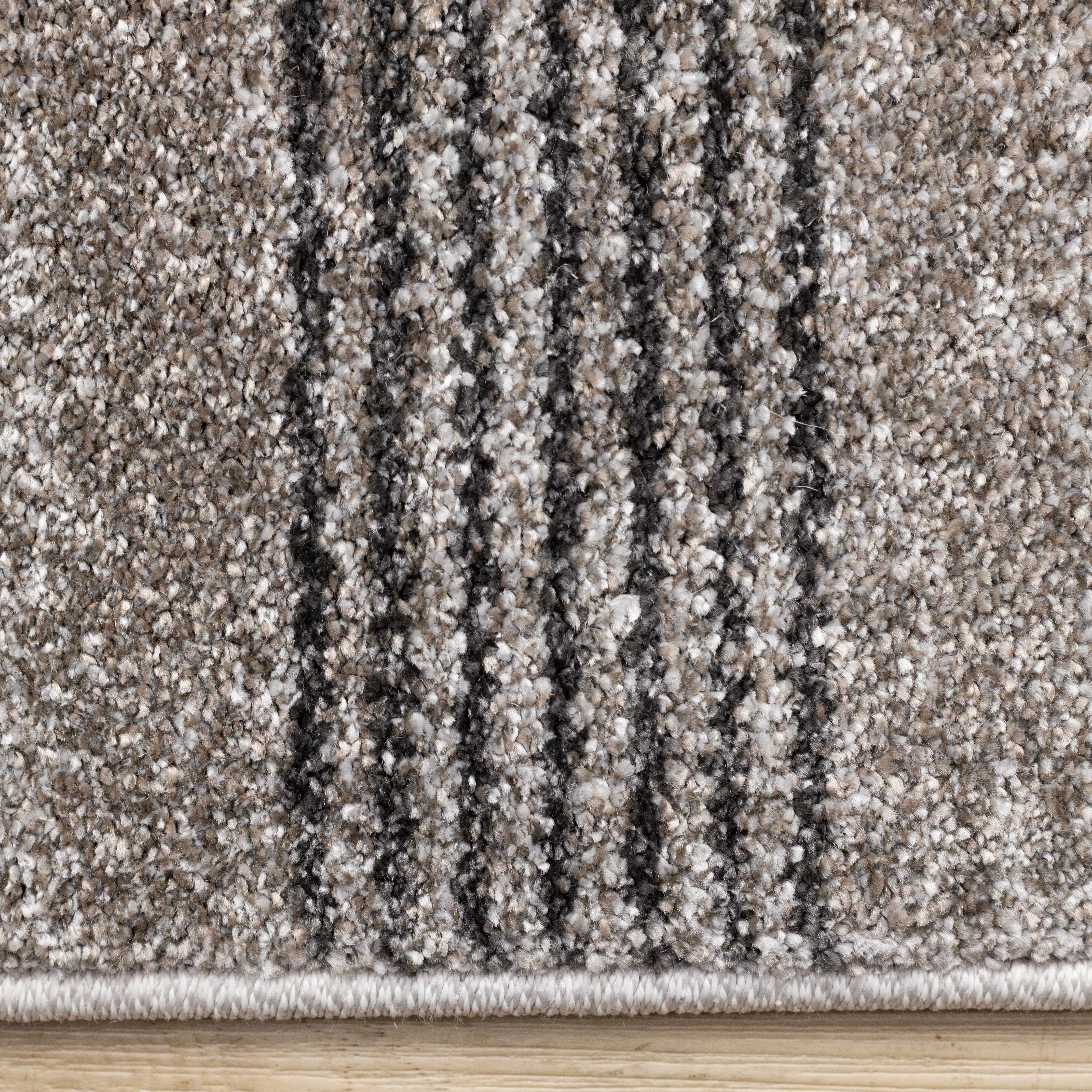 Marquis Brown Grey White Striped Arched Shapes Design Rug