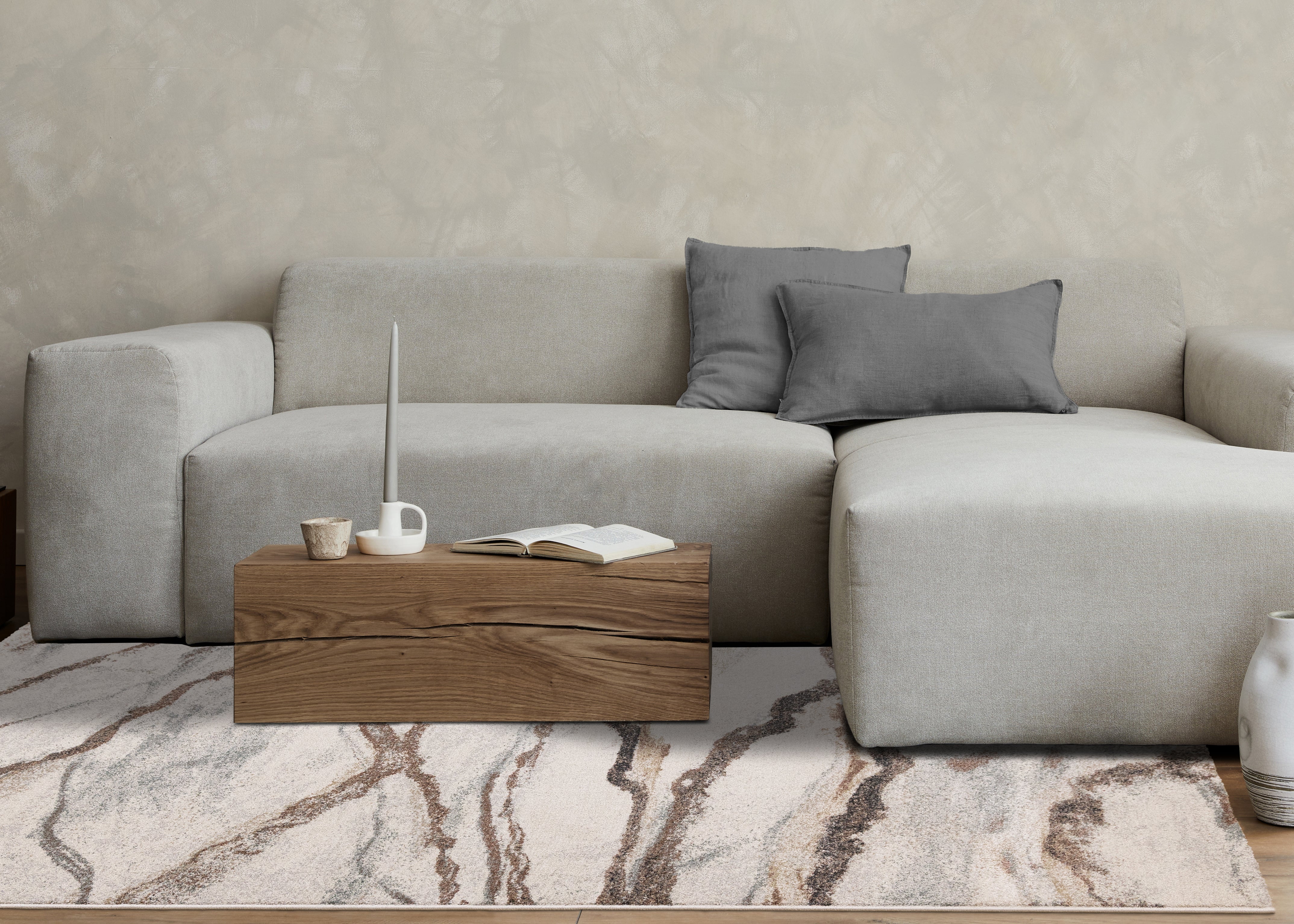 Mae White Grey Orange Veined Marble Design Rug