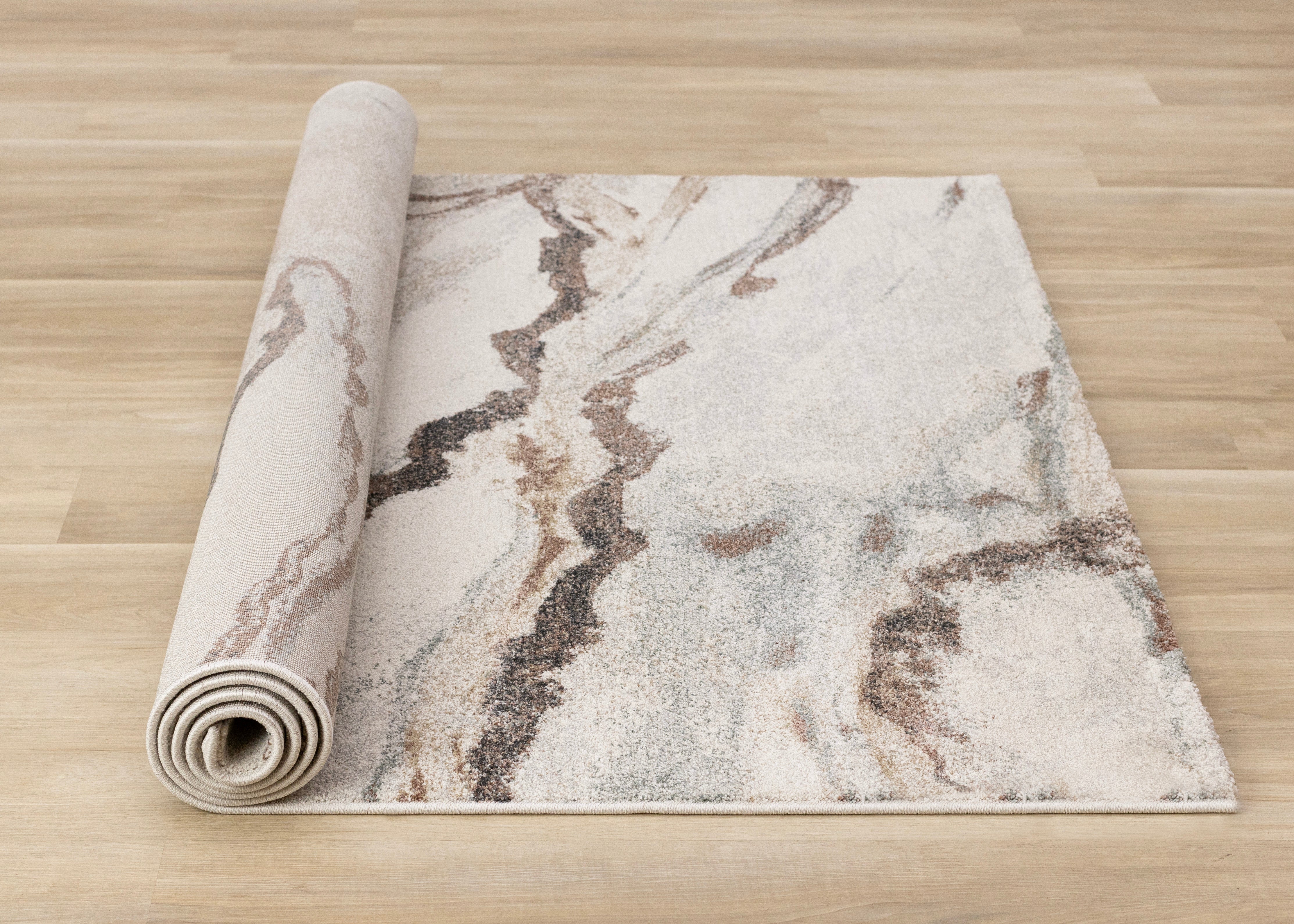 Mae White Grey Orange Veined Marble Design Rug
