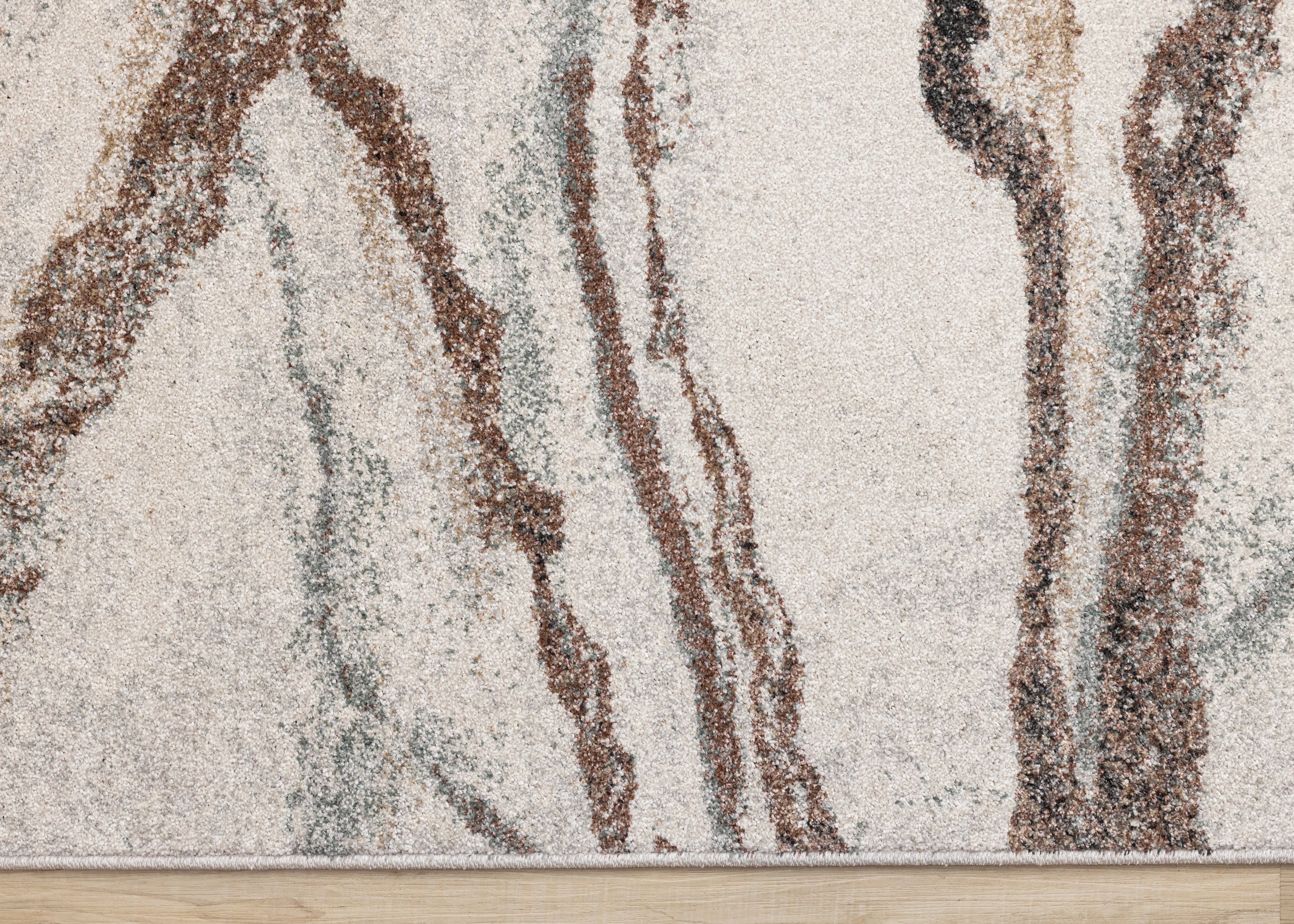 Mae White Grey Orange Veined Marble Design Rug