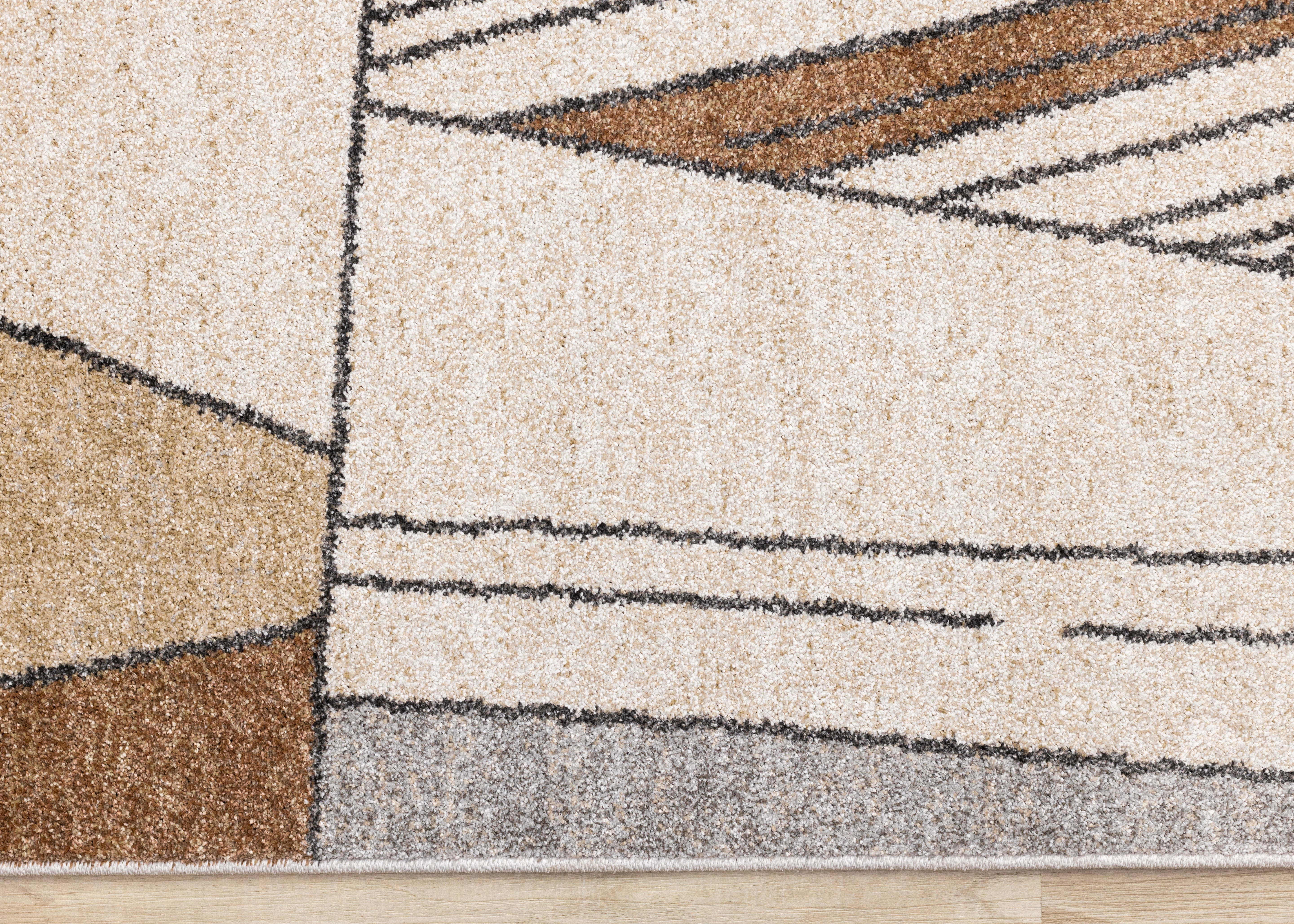 Mae White Beige Orange Stain Glass Design Rug