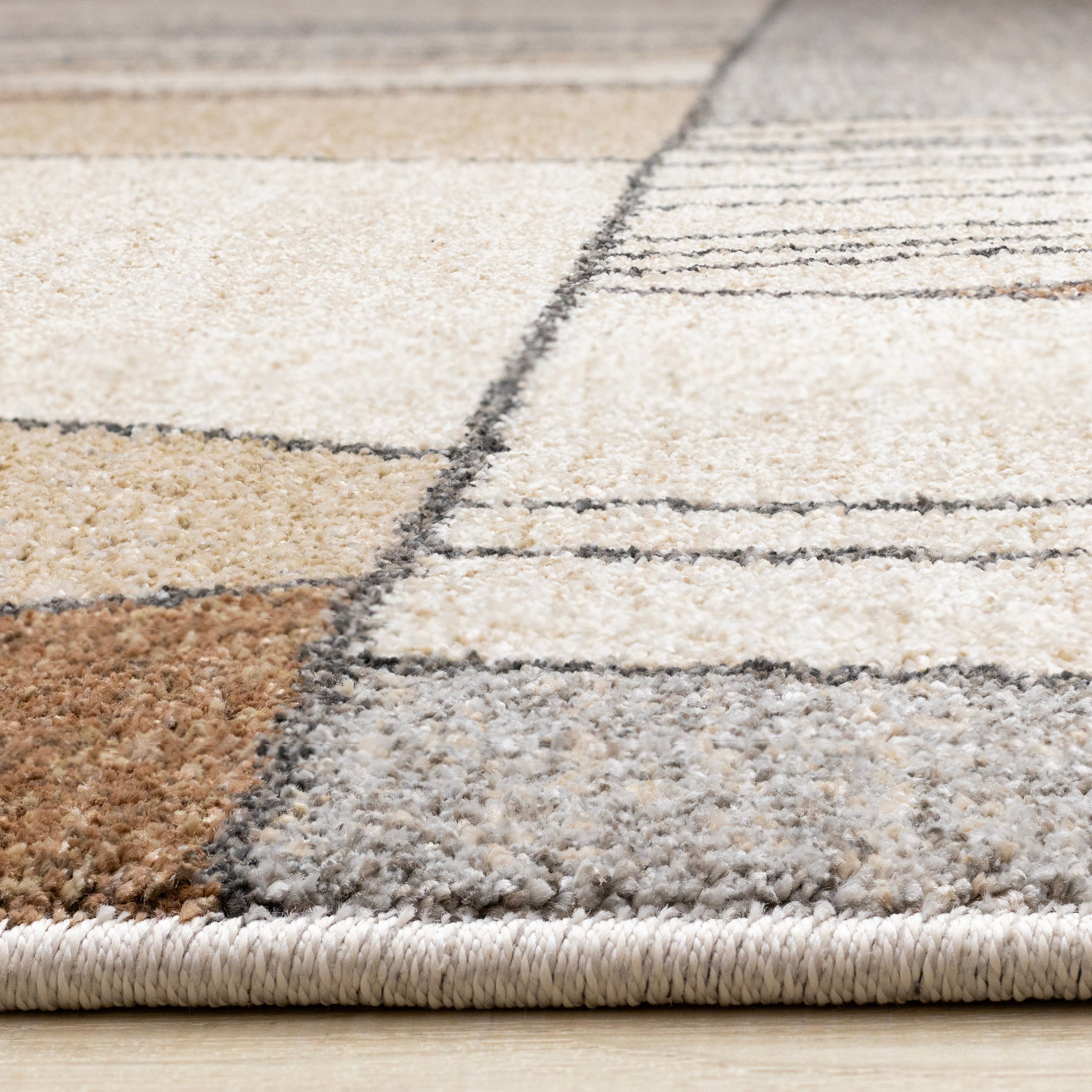 Mae White Beige Orange Stain Glass Design Rug