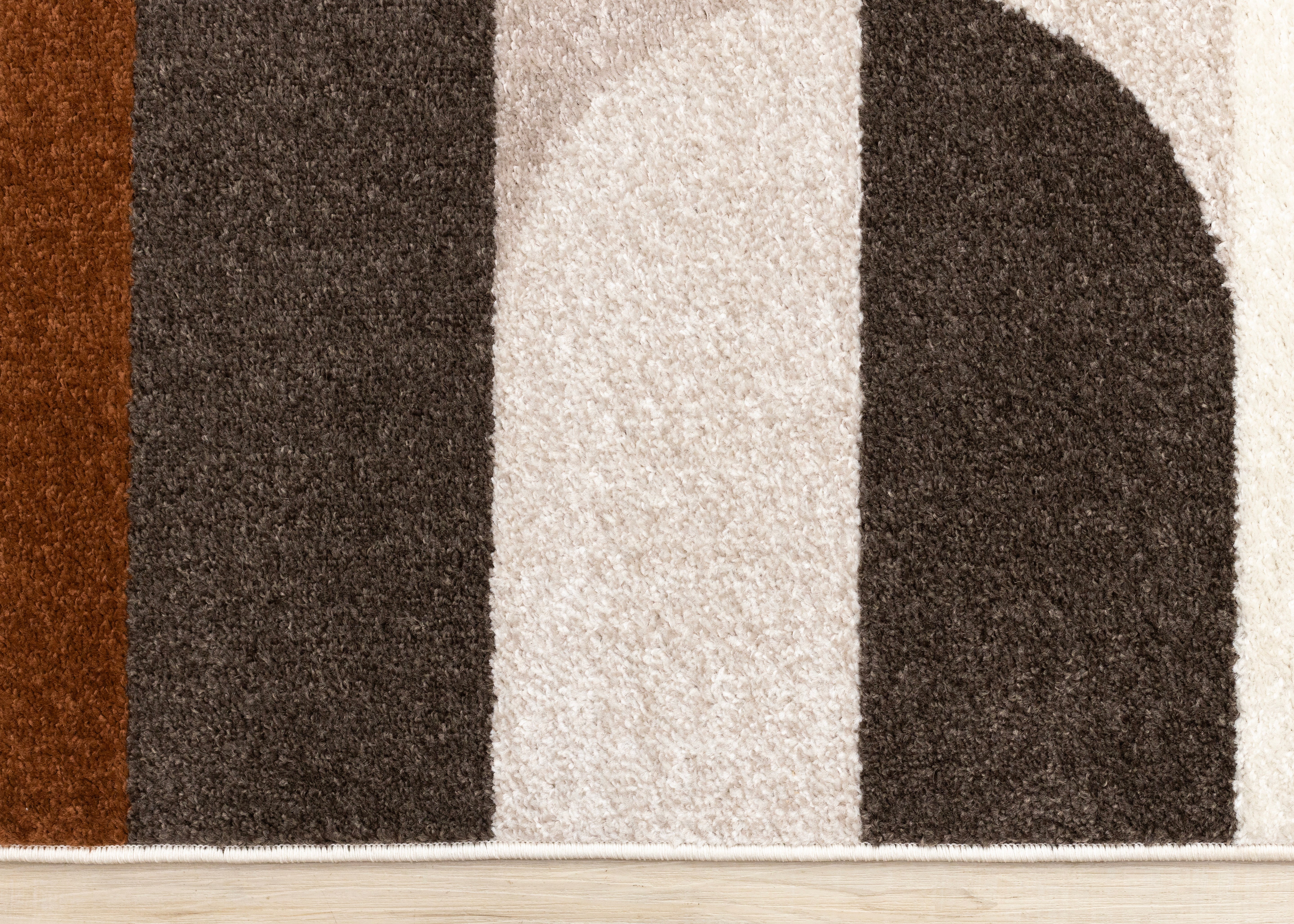 Malibu Taupe Oxblood Cream Striped Curvy Geometric Design Rug