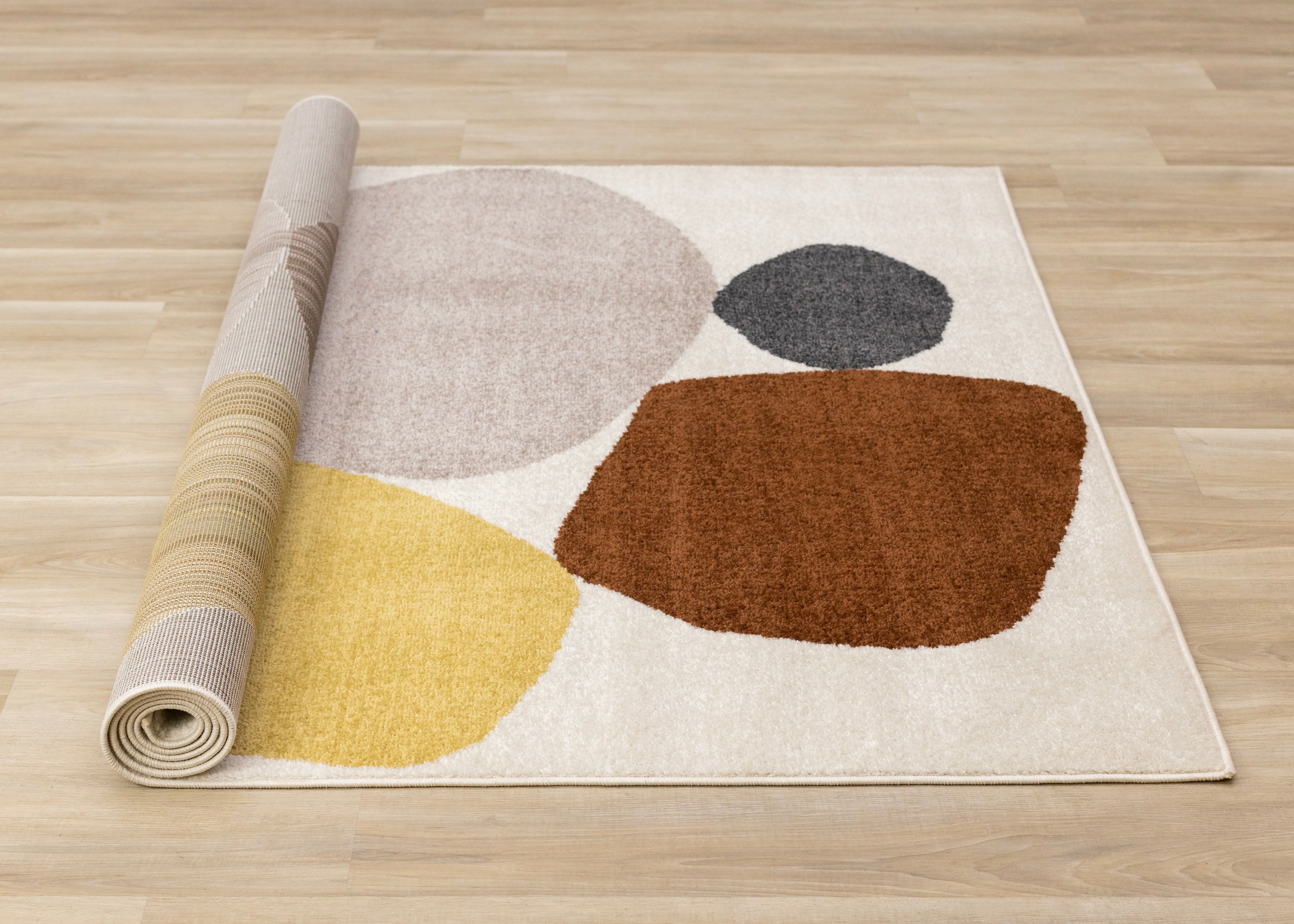 Malibu Cream Oxblood Green Yellow Pebbles Design Rug