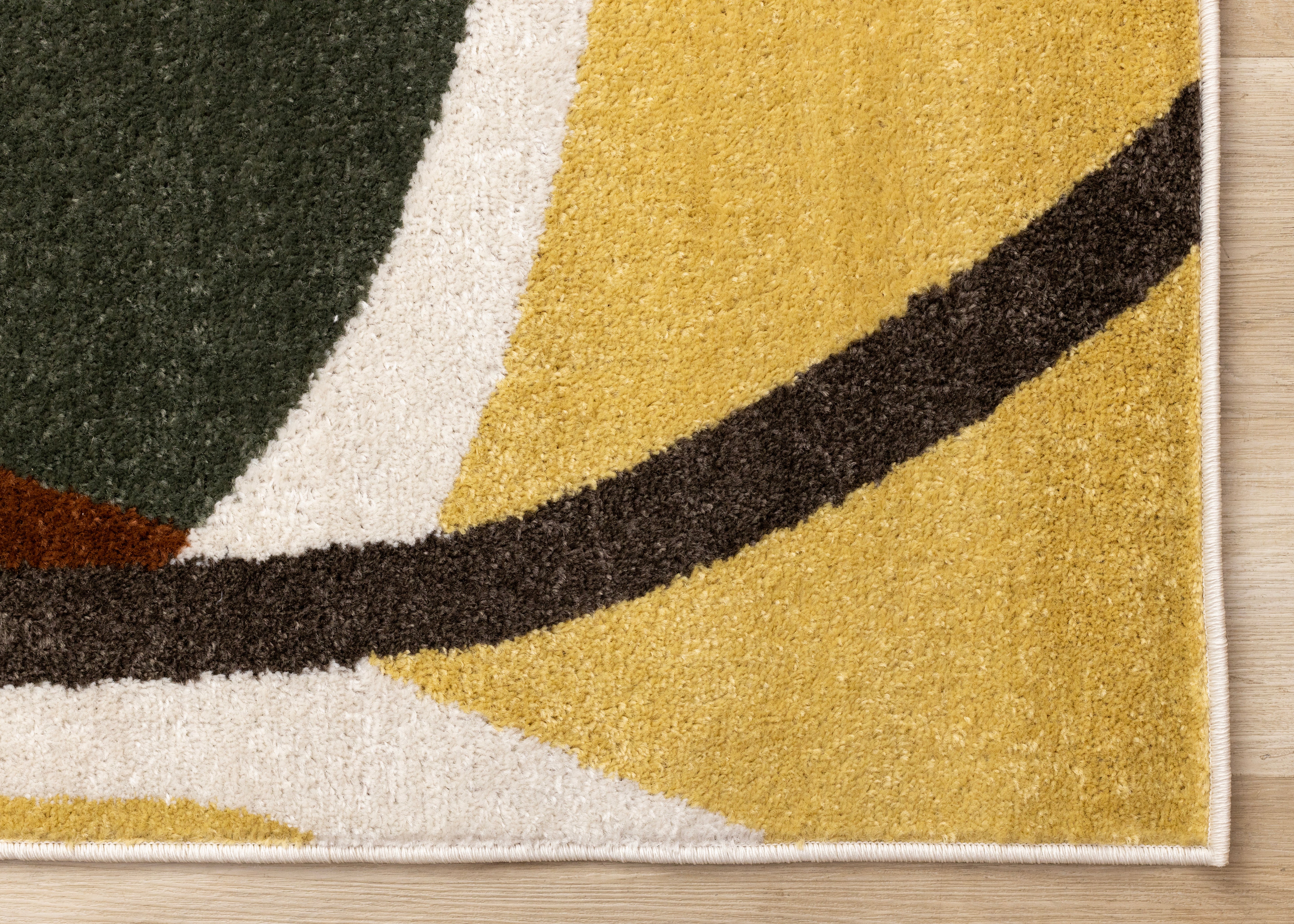 Malibu Yellow Green Brown White Abstract Design Rug
