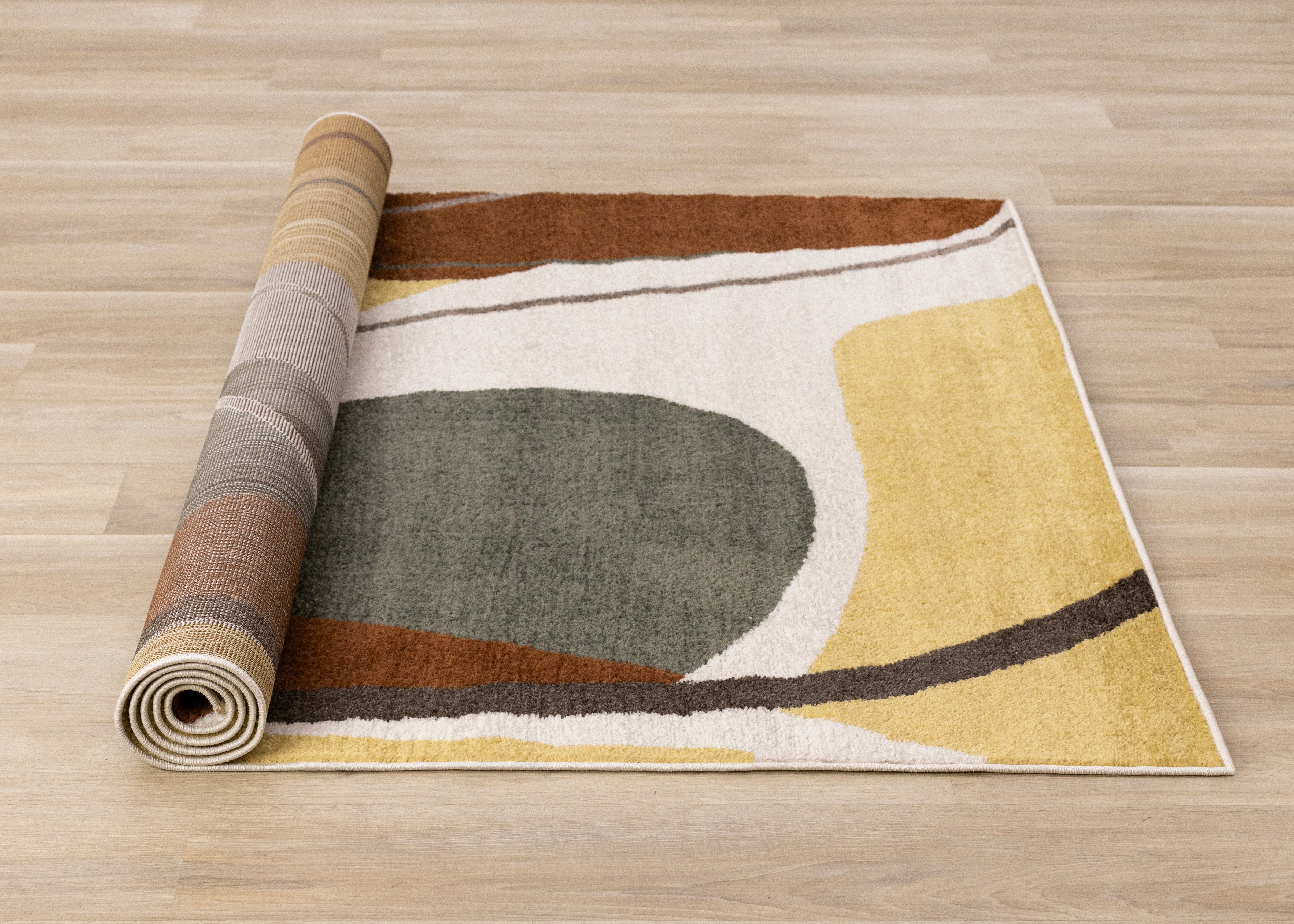 Malibu Yellow Green Brown White Abstract Design Rug