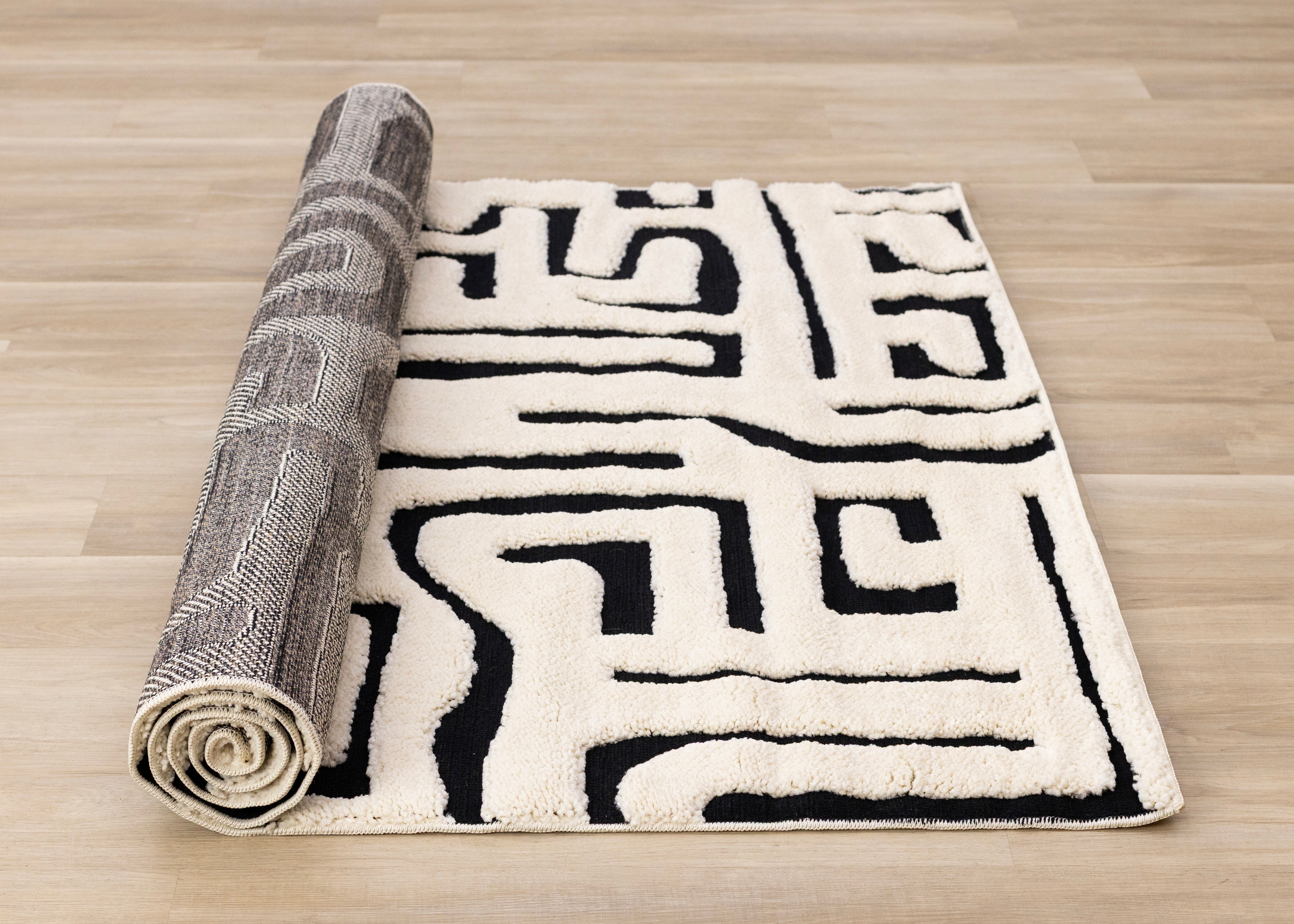 Mareeba White Black Abstract Design Rug