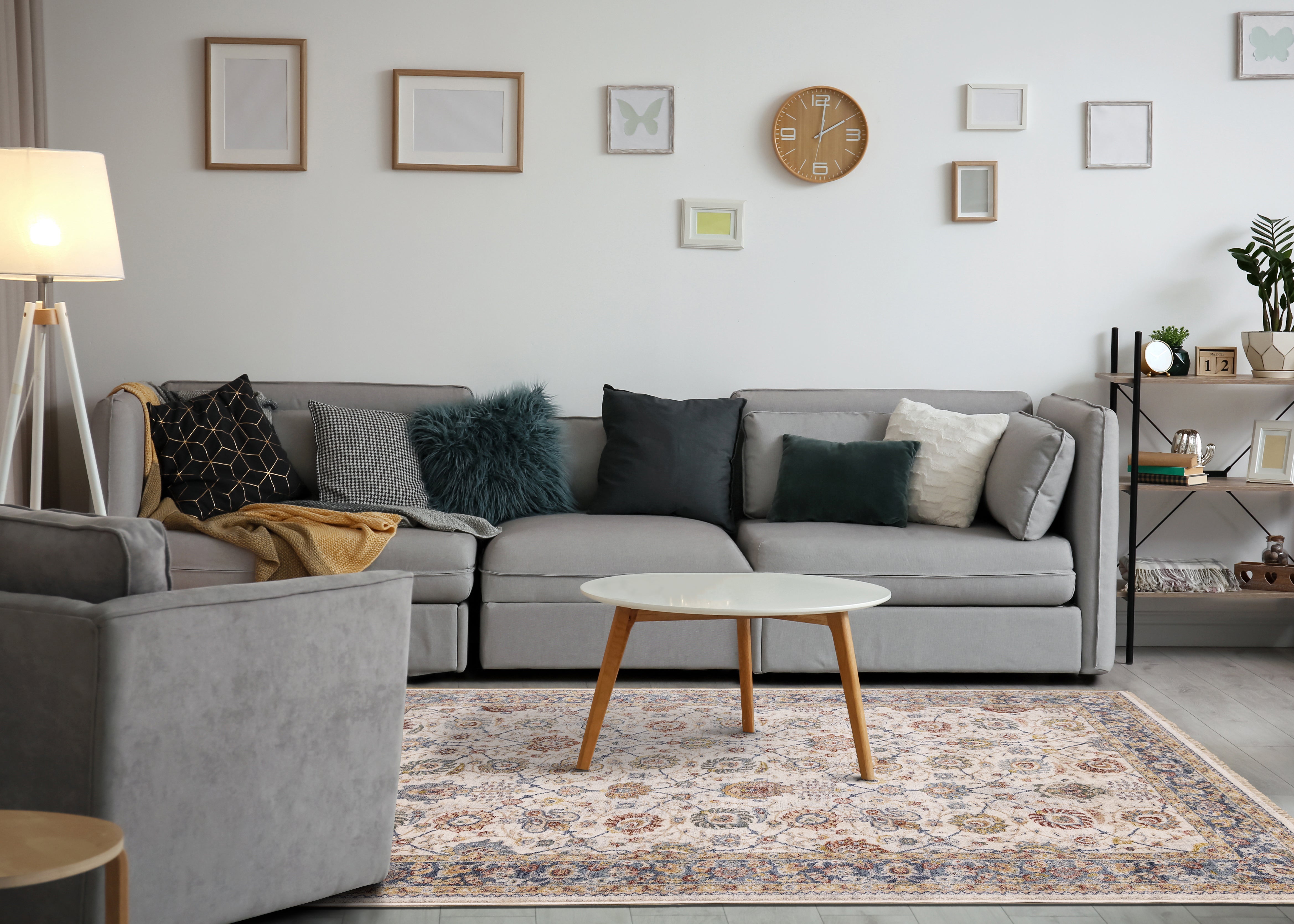 Marisa Cream Blue Traditional Border Floral Rug