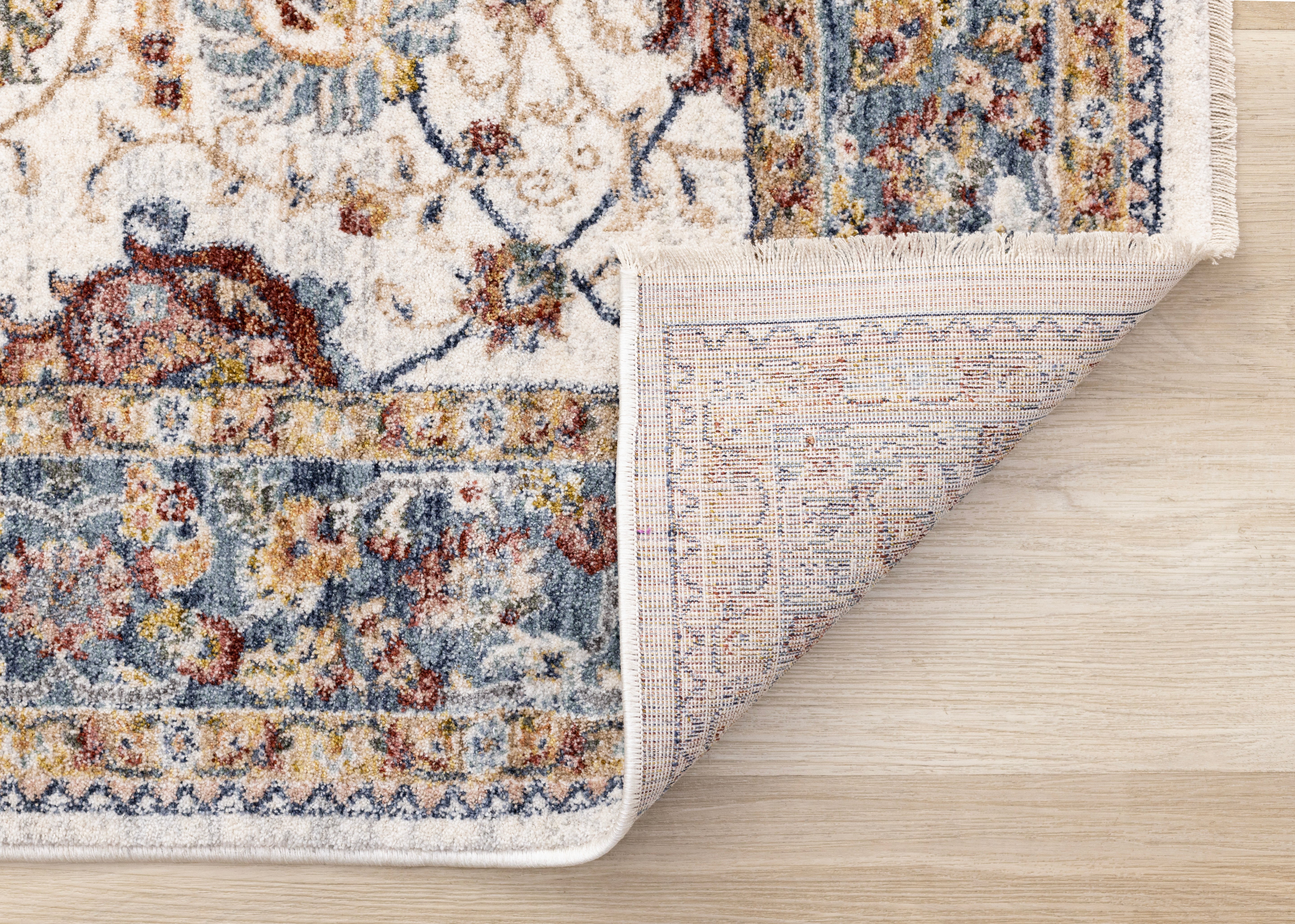 Marisa Cream Blue Traditional Border Floral Rug