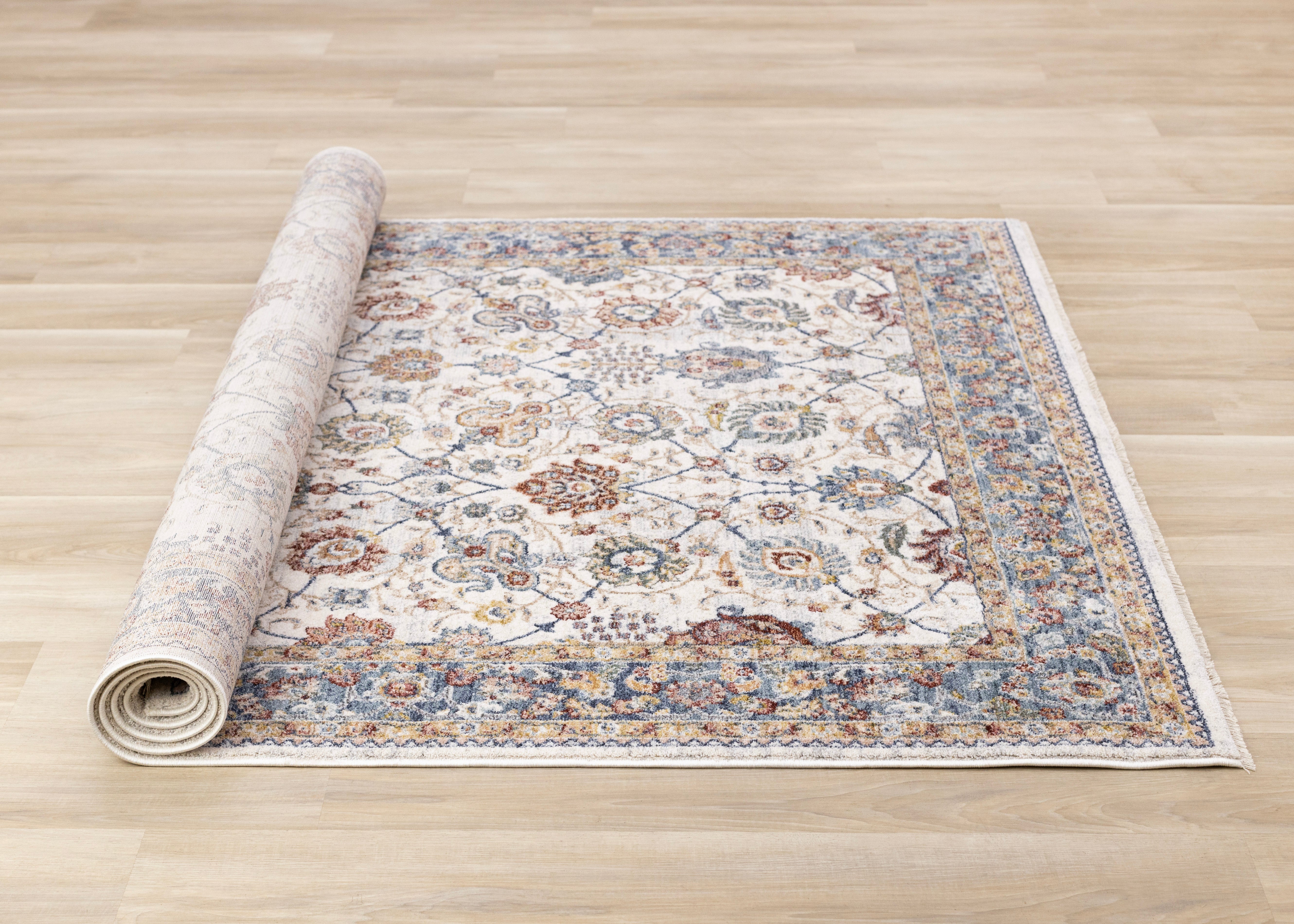 Marisa Cream Blue Traditional Border Floral Rug