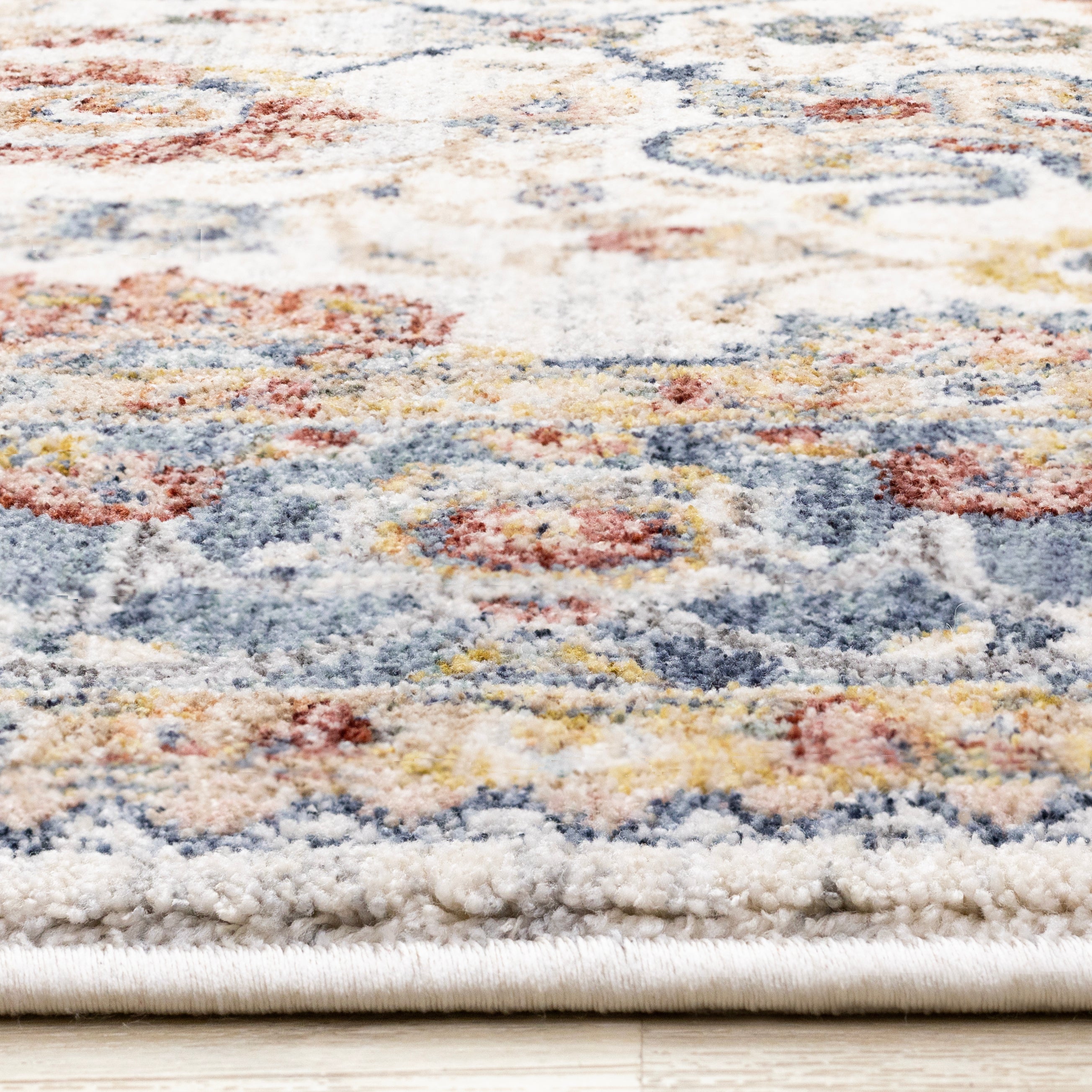 Marisa Cream Blue Traditional Border Floral Rug