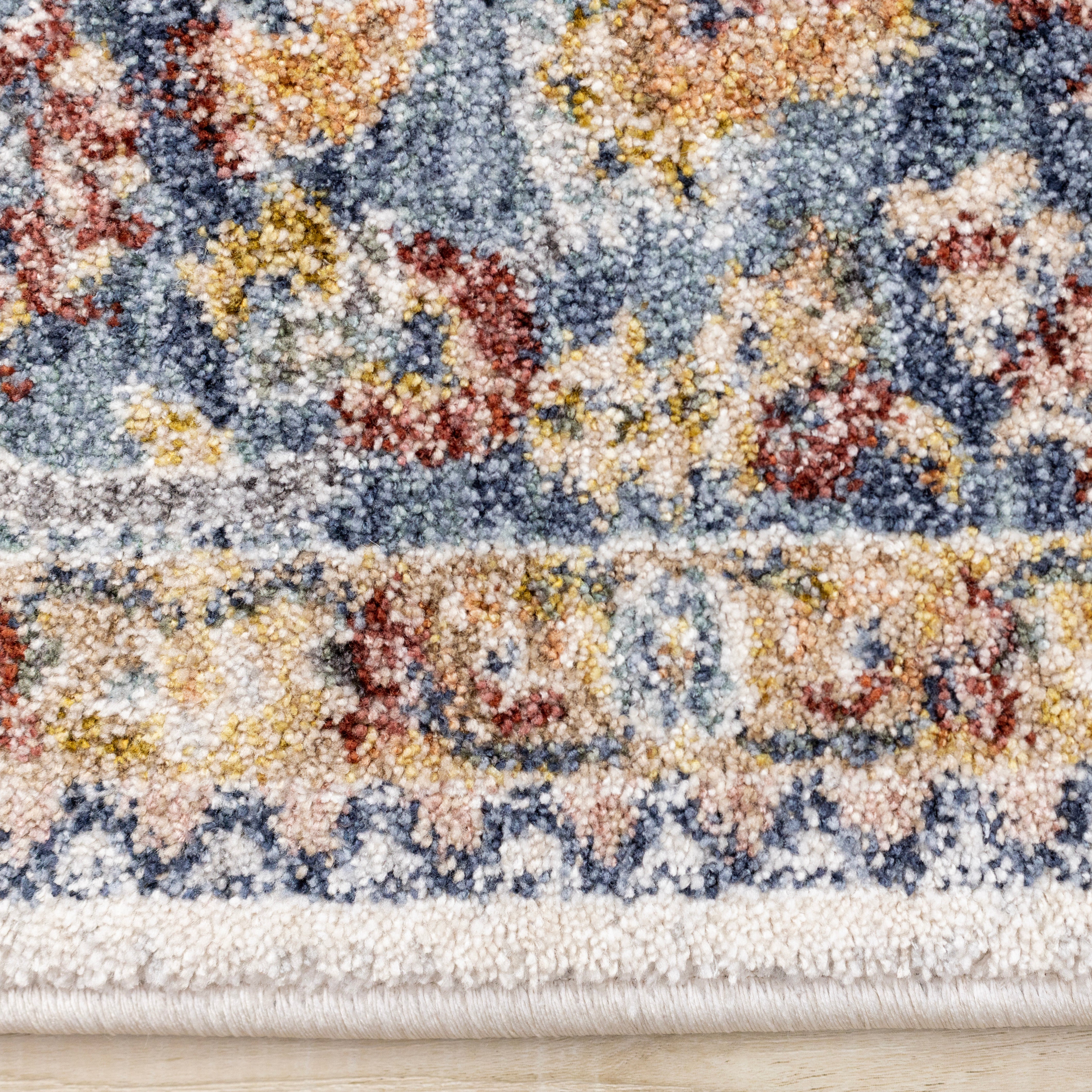 Marisa Cream Blue Traditional Border Floral Rug