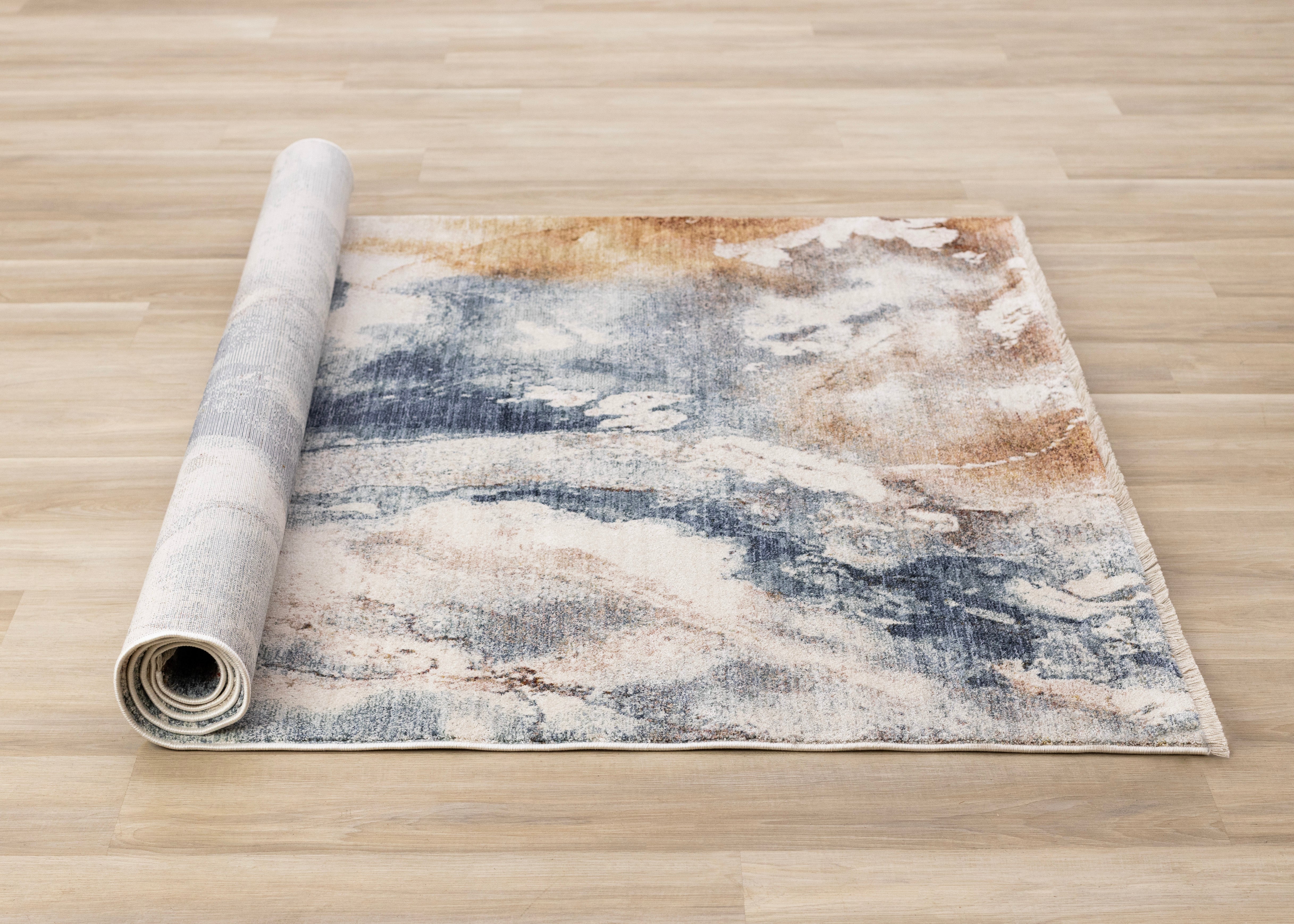 Marisa Blue Orange White Granite Swirl Rug