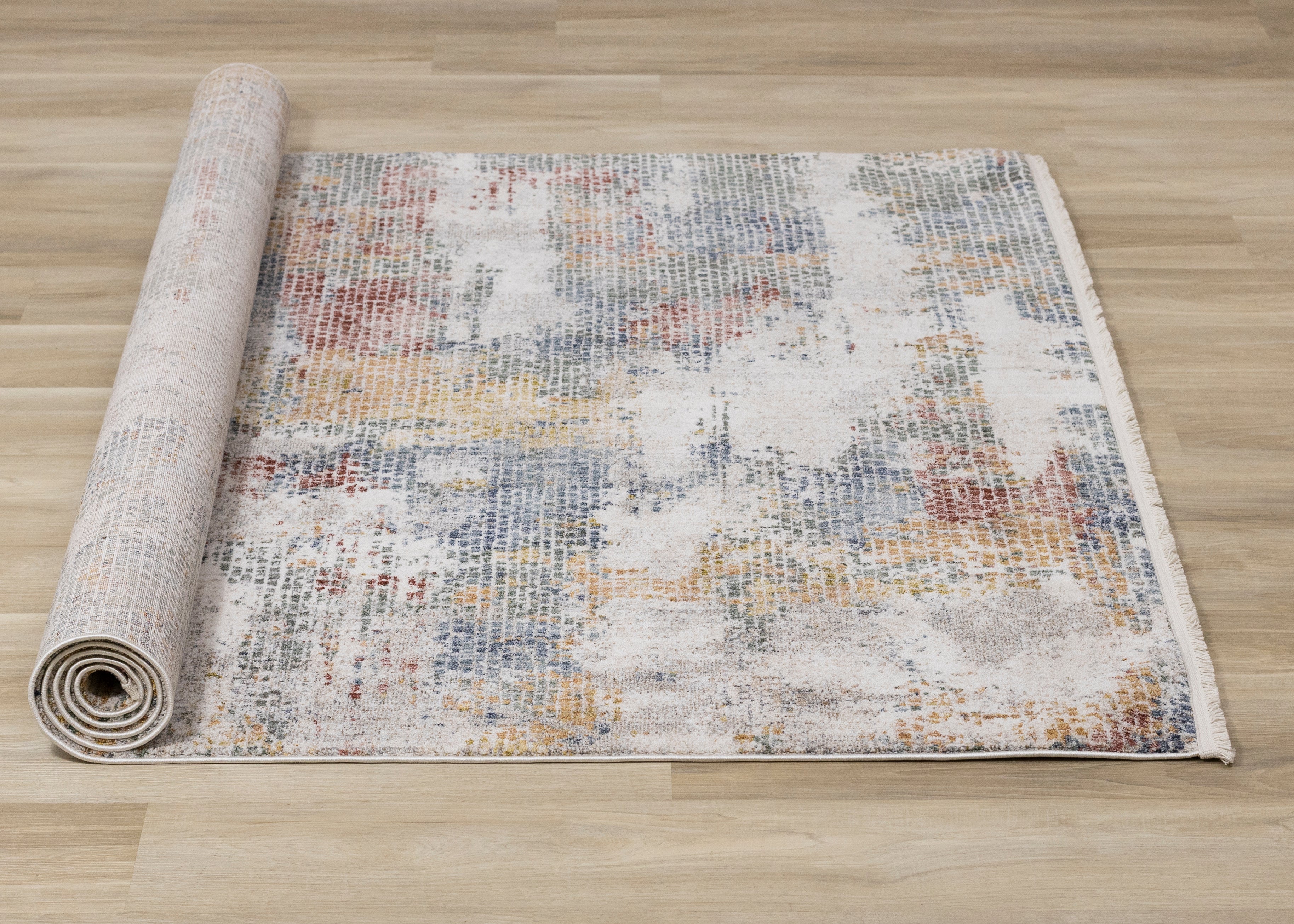 Marisa Distressed Abstract Red Yellow Blue Plush Rug