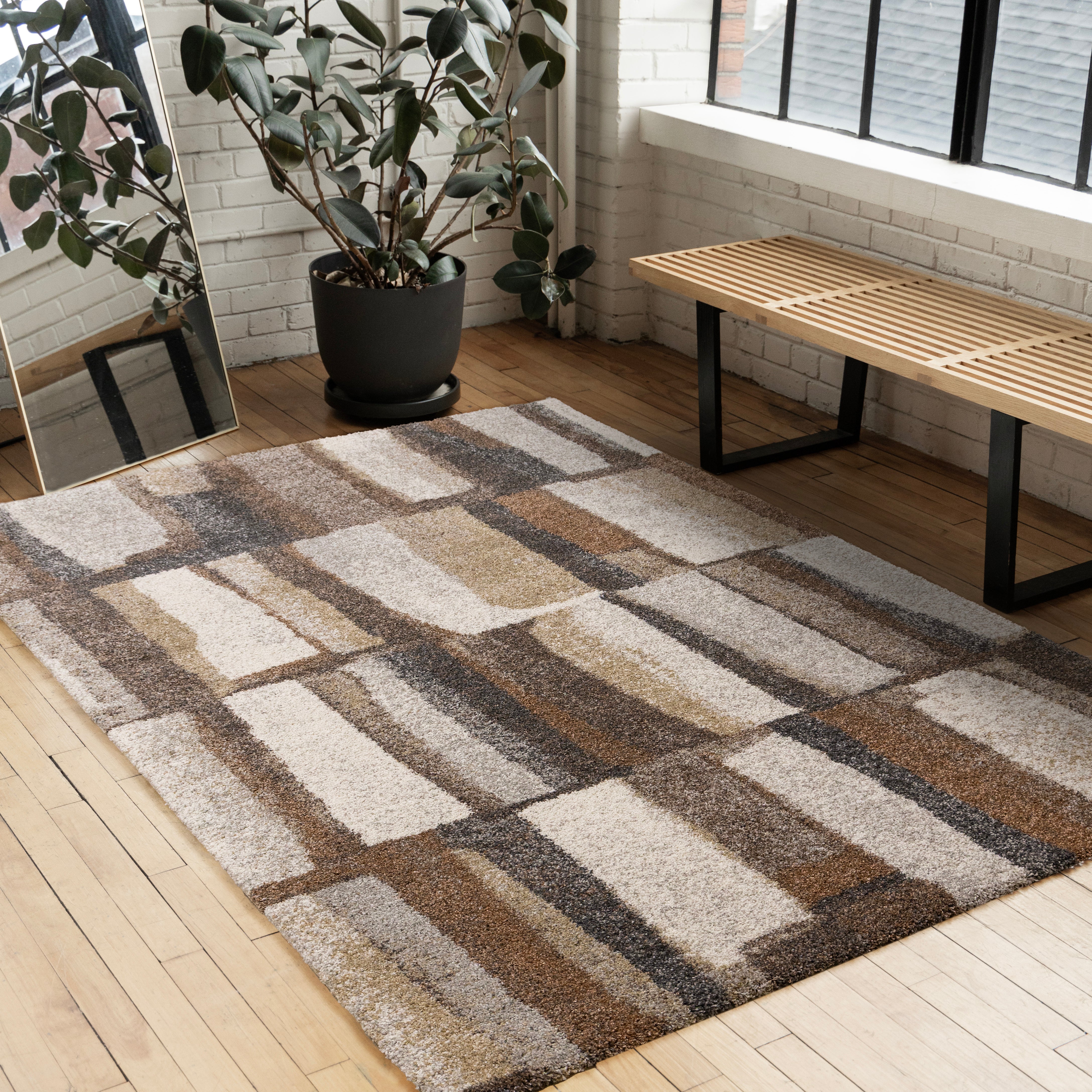 Marquis Orange Brown Cream Grey Organic Patched Design Rug