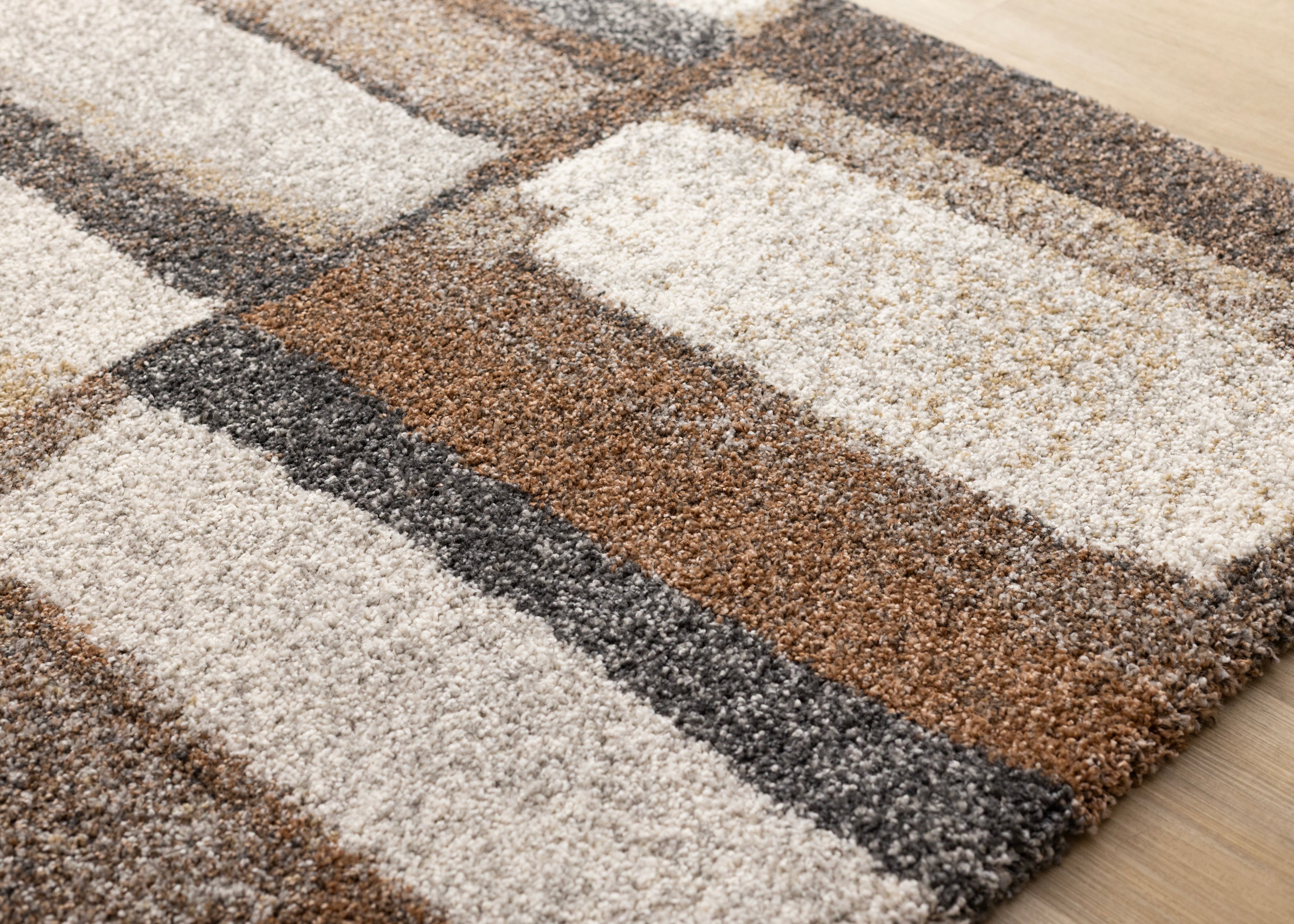 Marquis Orange Brown Cream Grey Organic Patched Design Rug