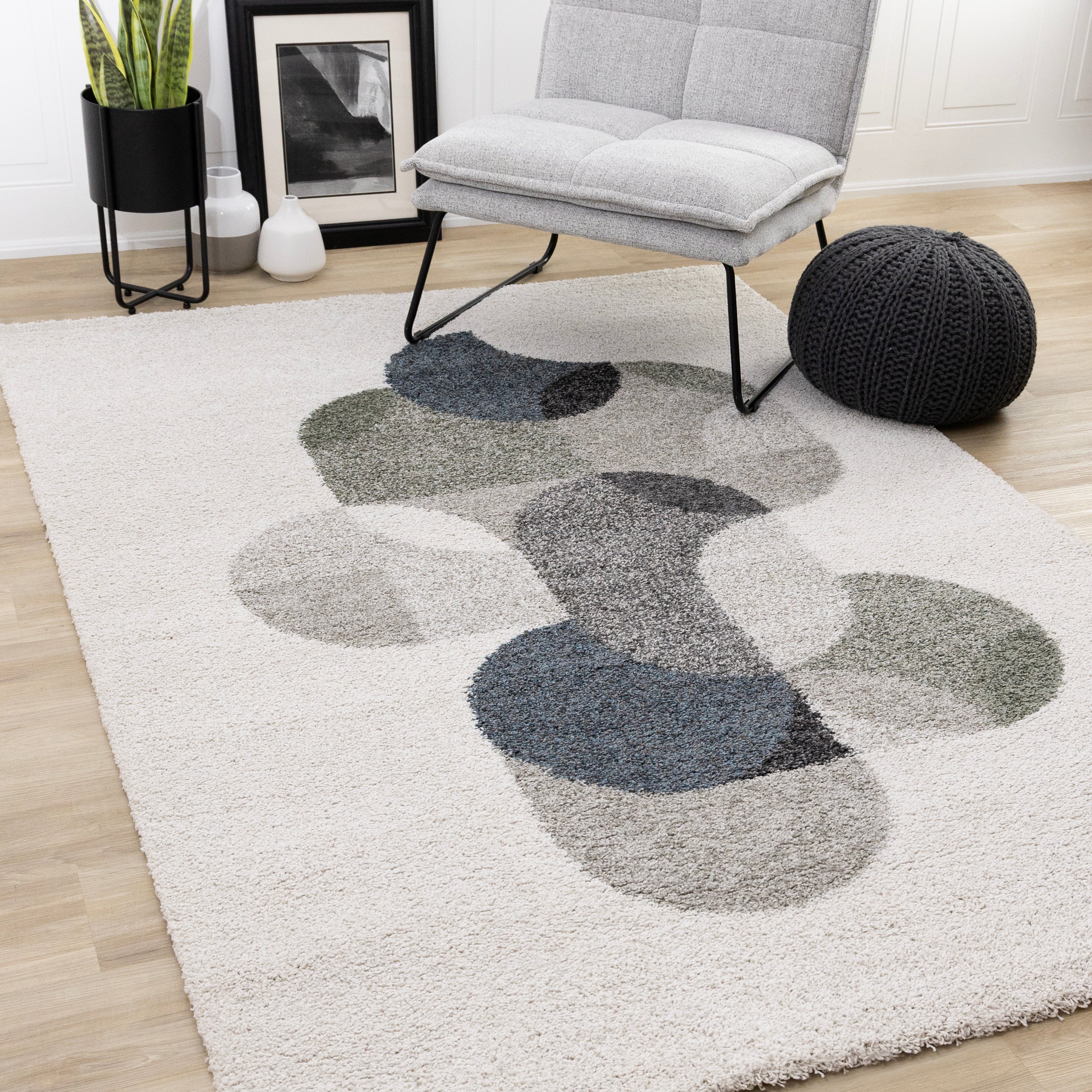 Mora Grey Blue Green Overlapping Ovals Rug