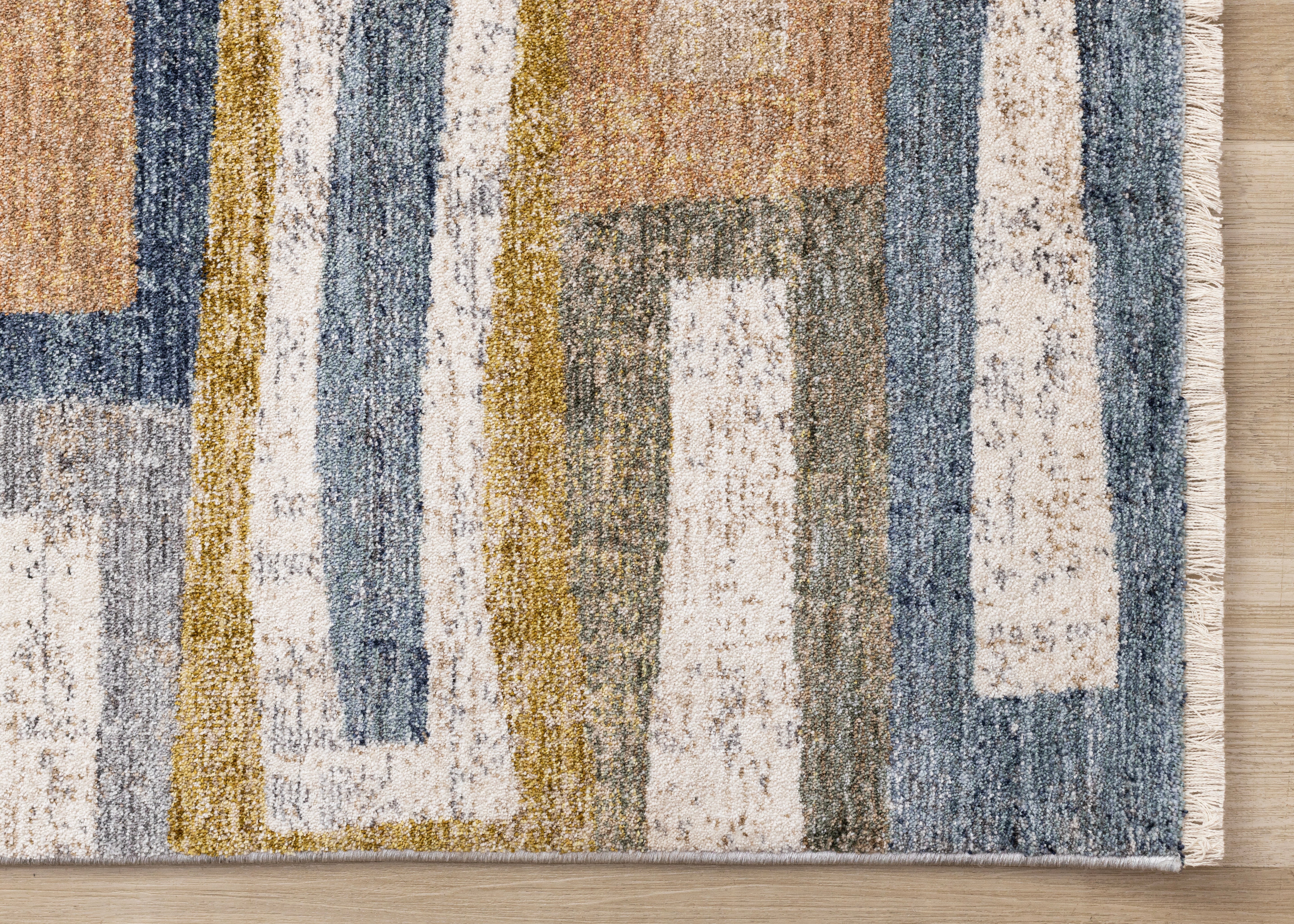 Muse Orange Red Blue Yellow Beige Layered Brick Design Rug