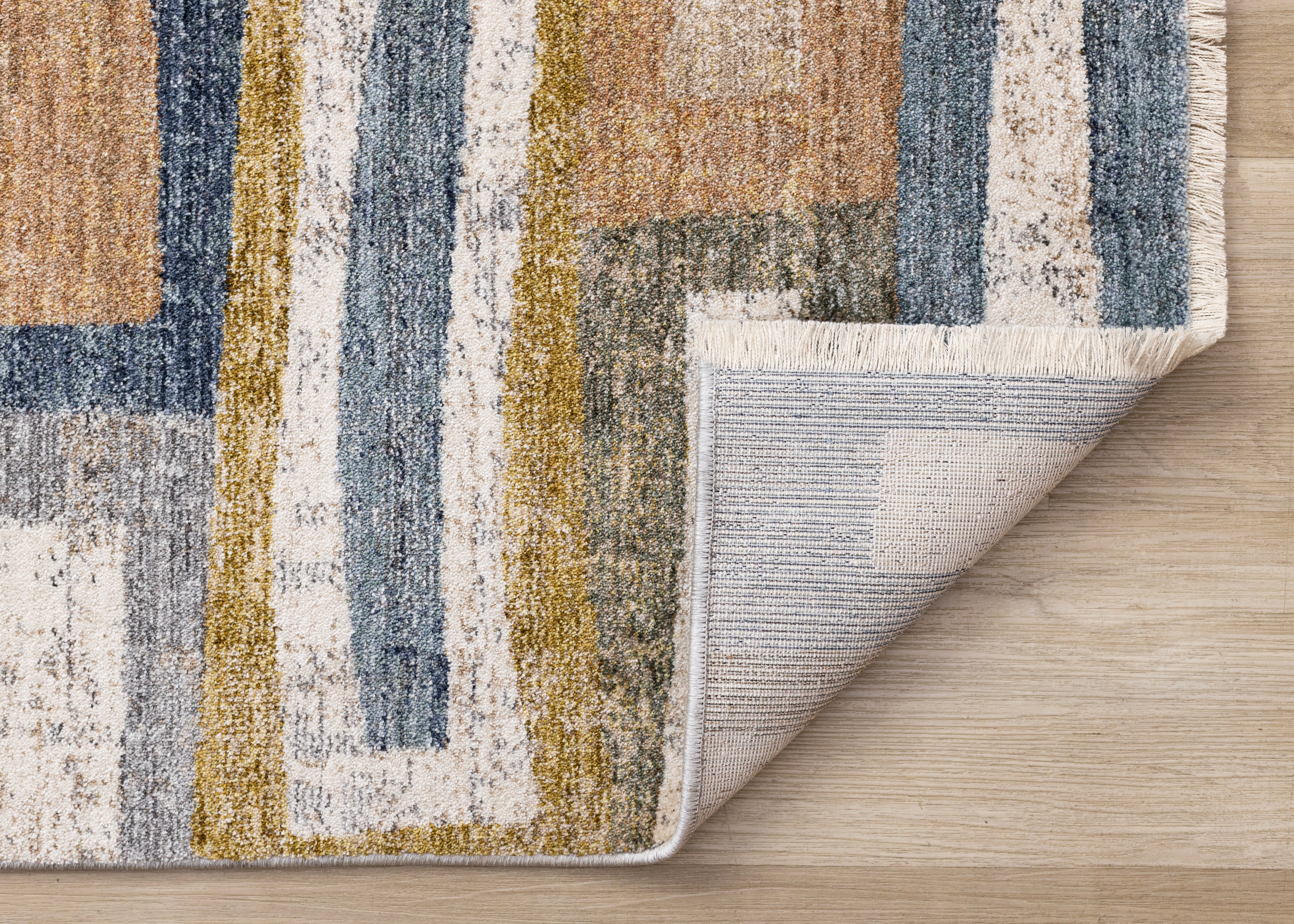 Muse Orange Red Blue Yellow Beige Layered Brick Design Rug