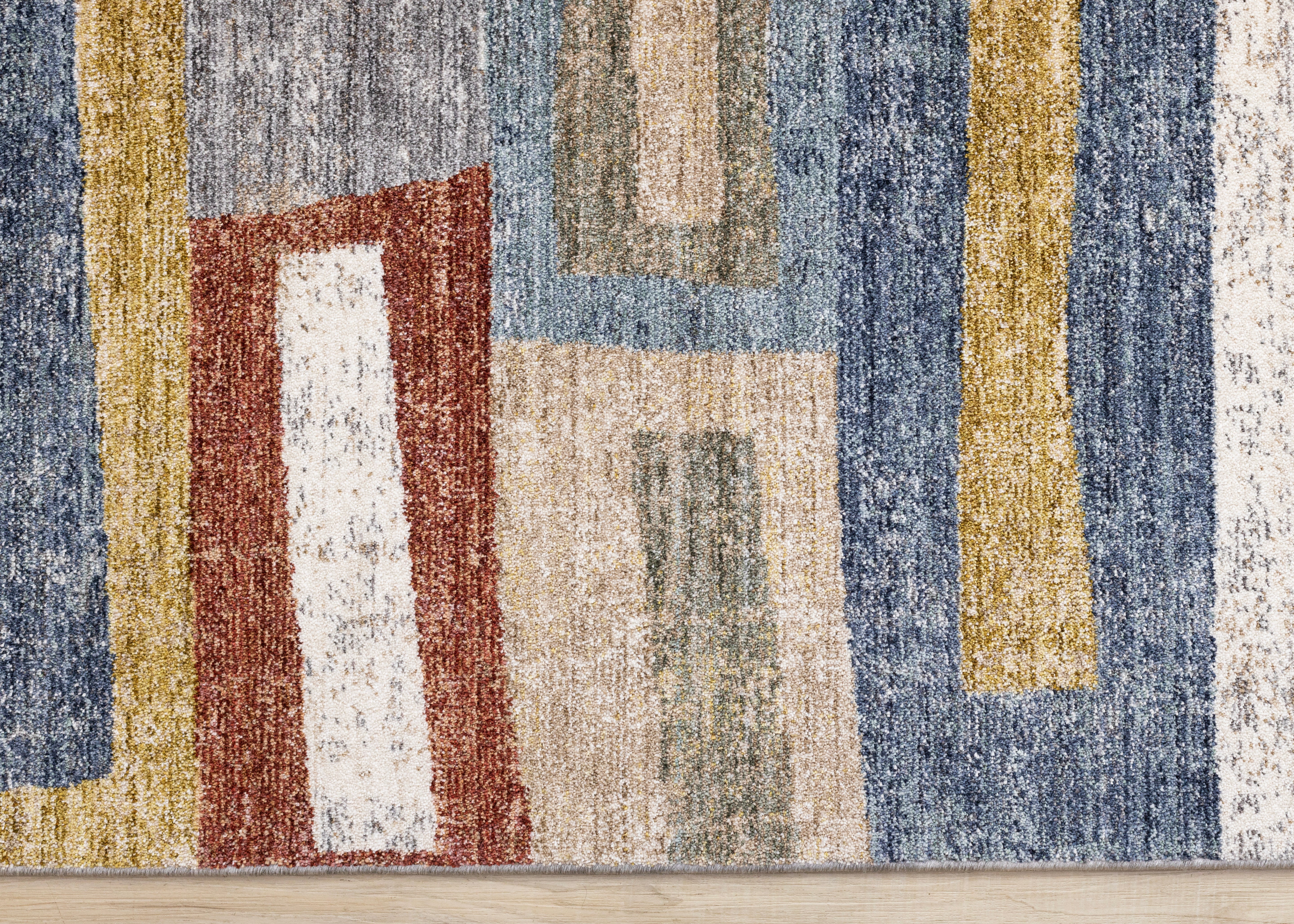 Muse Orange Red Blue Yellow Beige Layered Brick Design Rug