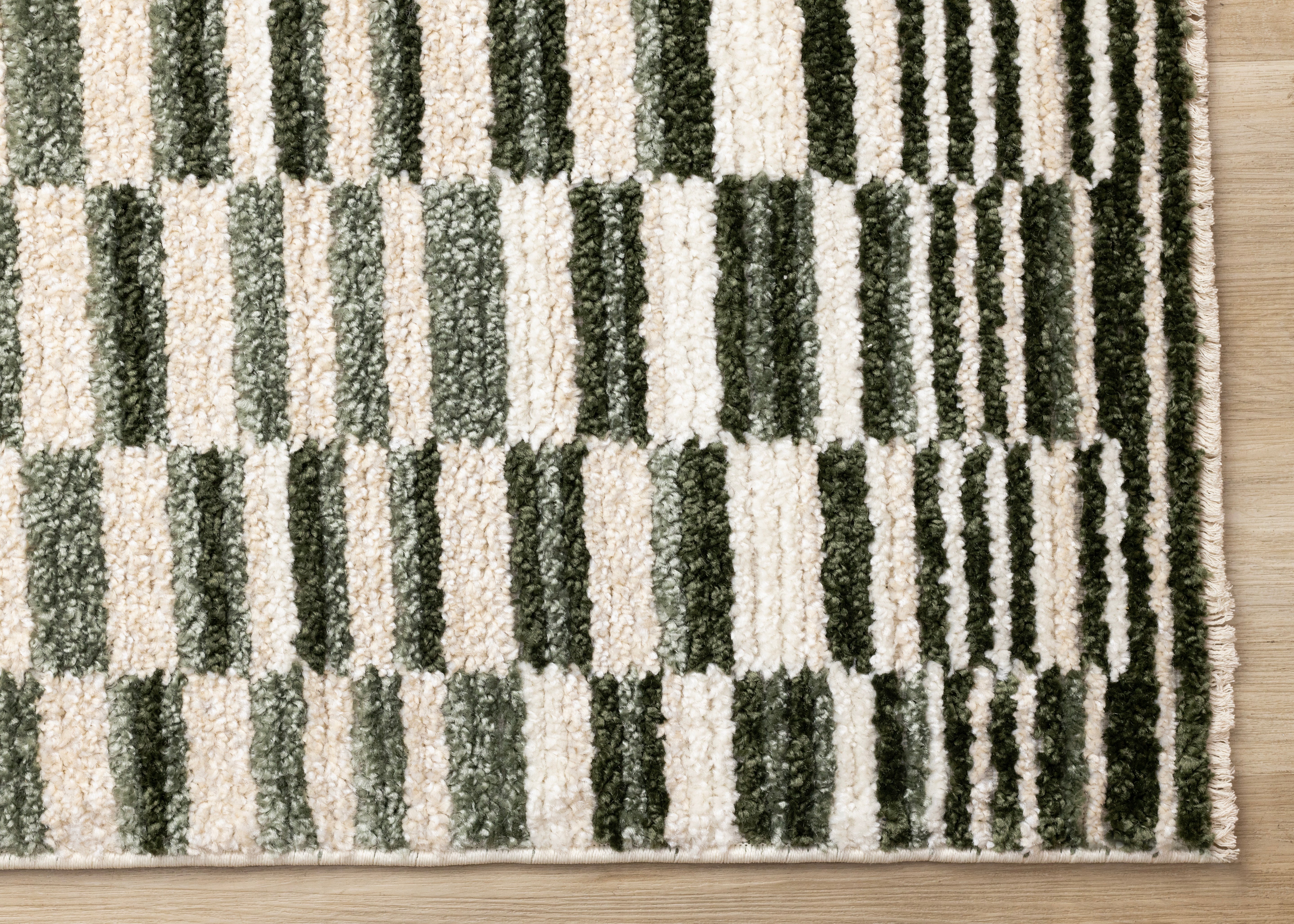 Nala Green Cream Striped Rows Pattern Rug