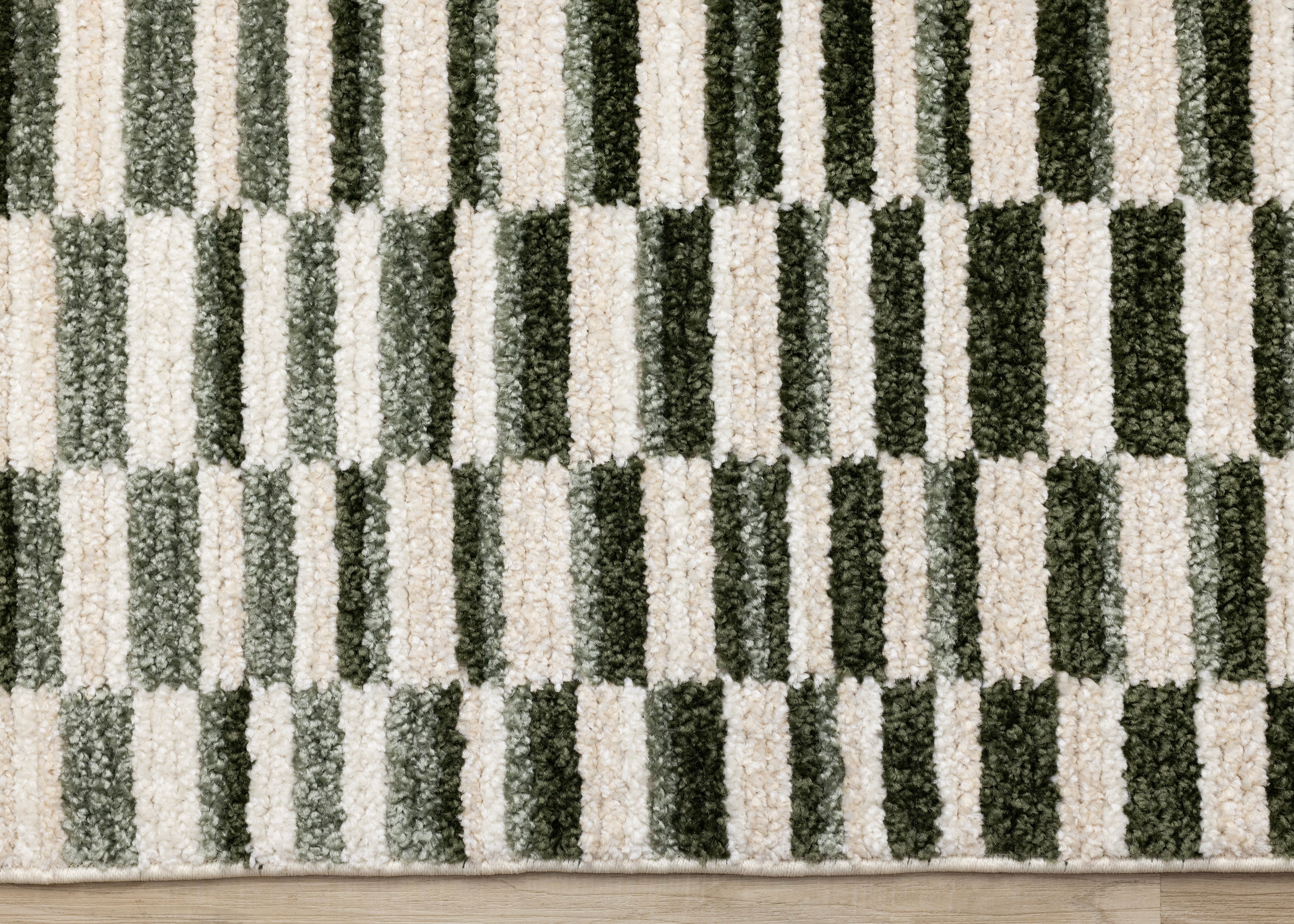 Nala Green Cream Striped Rows Pattern Rug