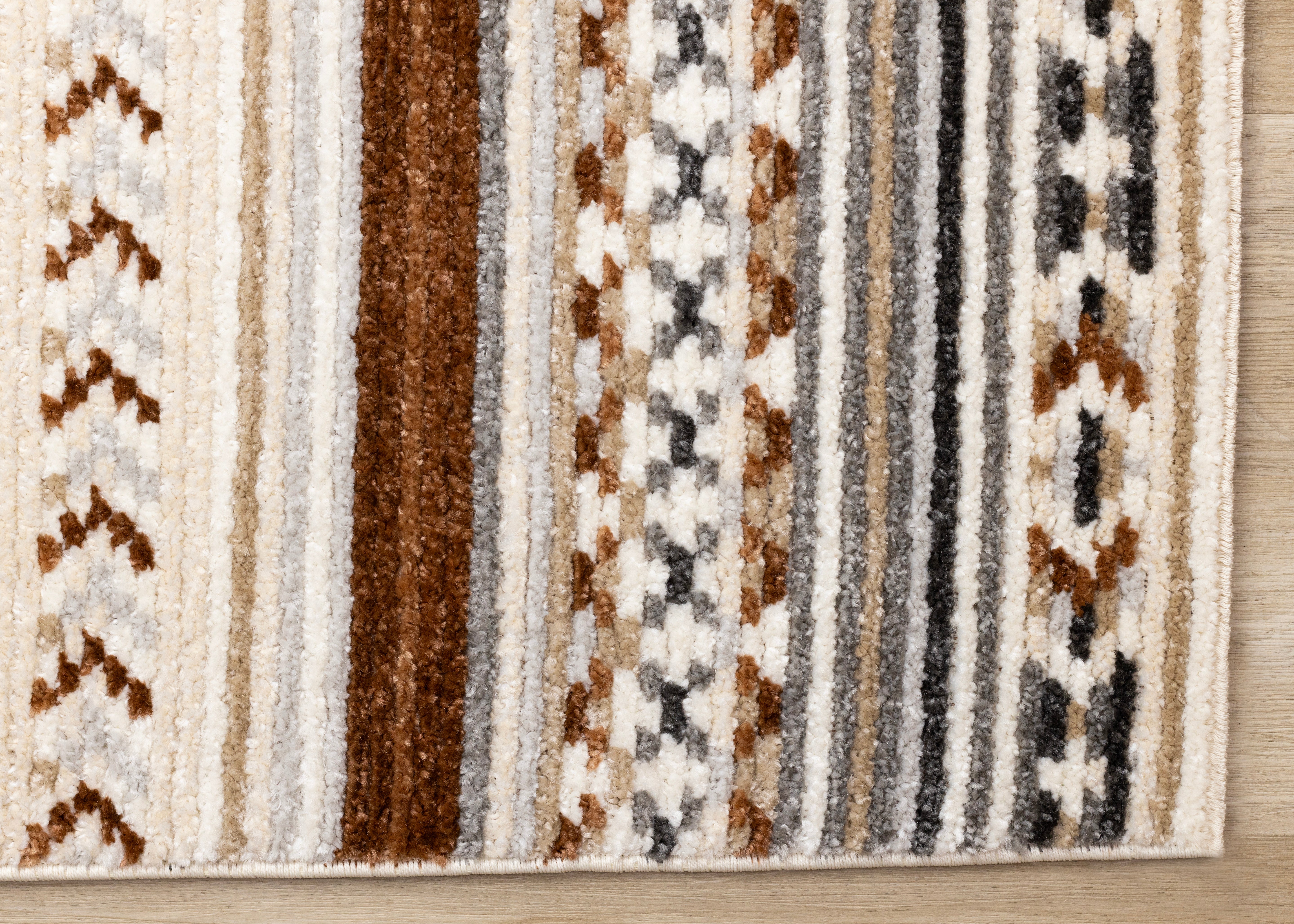 Nala Cream Grey Oxblood Striped Rows Southwestern Pattern Rug