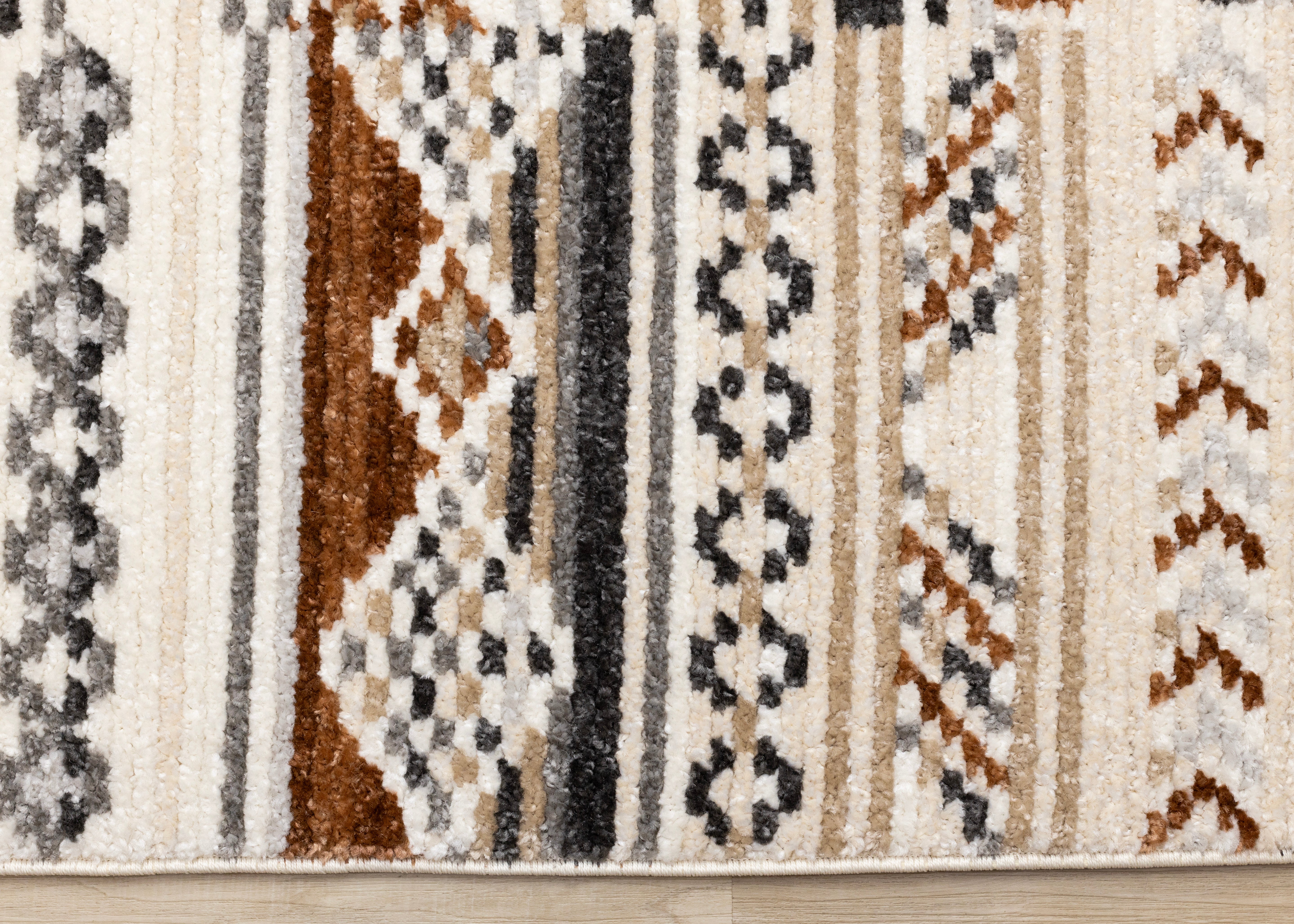 Nala Cream Grey Oxblood Striped Rows Southwestern Pattern Rug