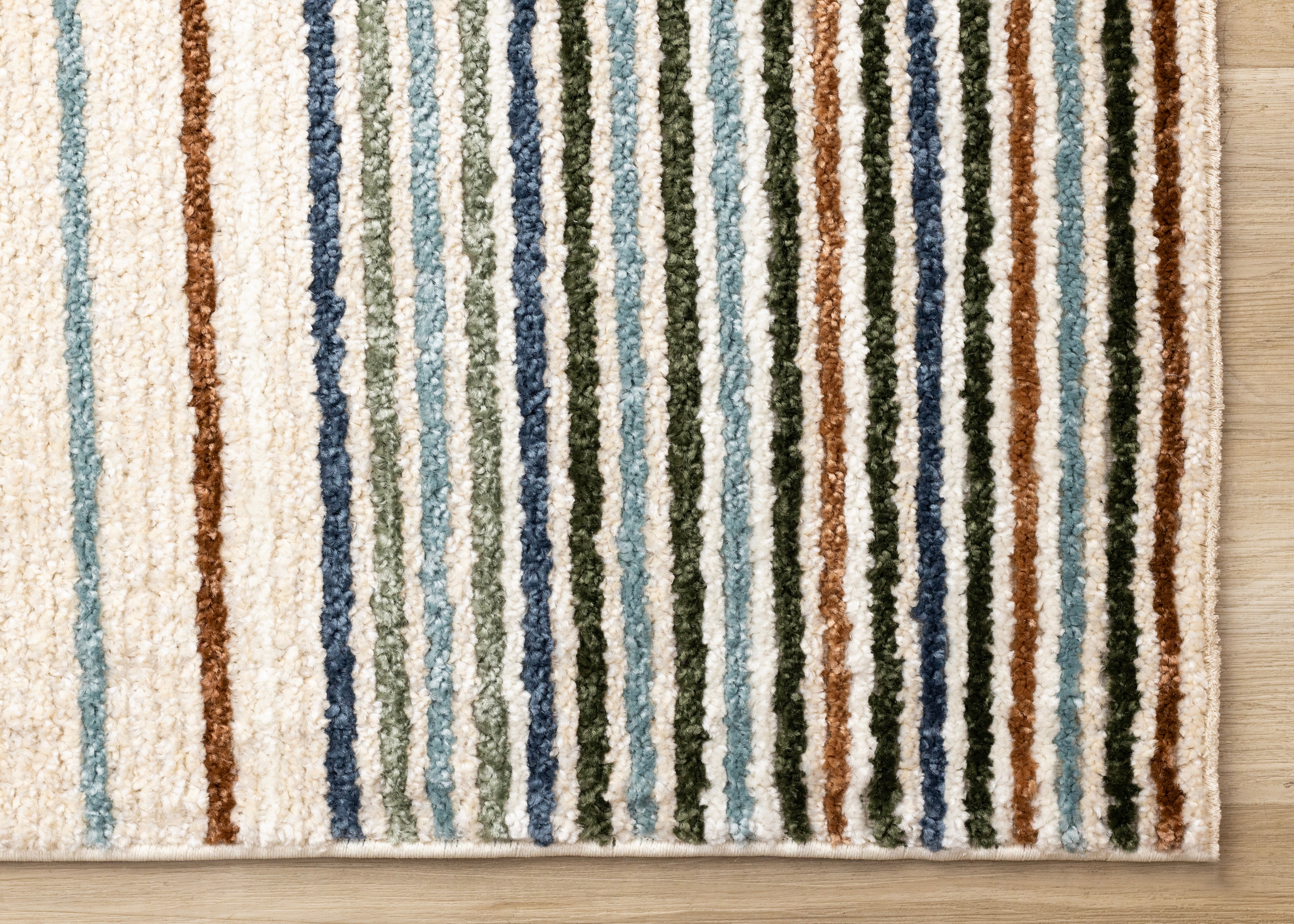 Nala Cream Yellow Oxblood Green Blue Striped Rug