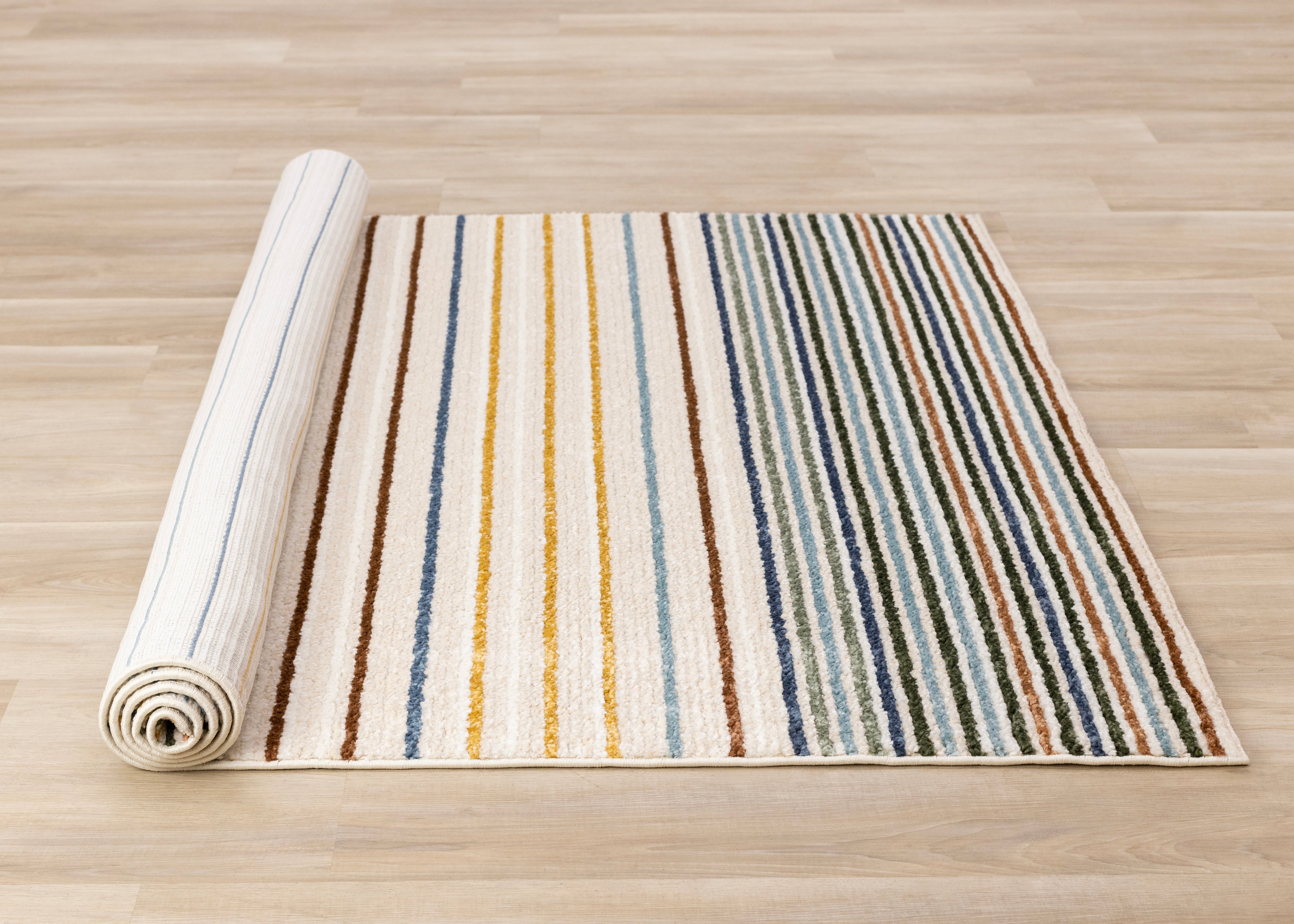 Nala Cream Yellow Oxblood Green Blue Striped Rug