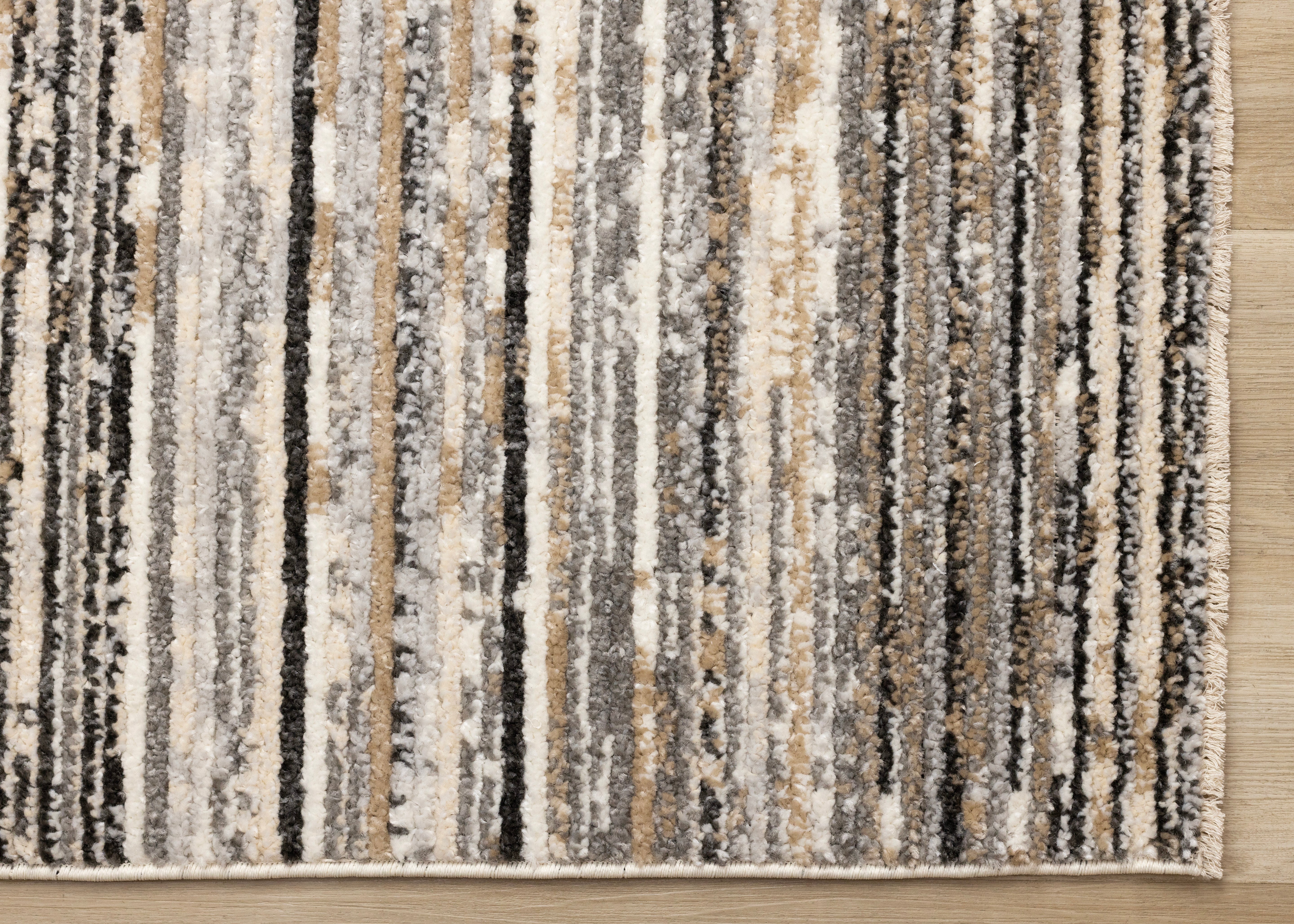 Nala Cream Grey Black Beige Distressed Lines Rug