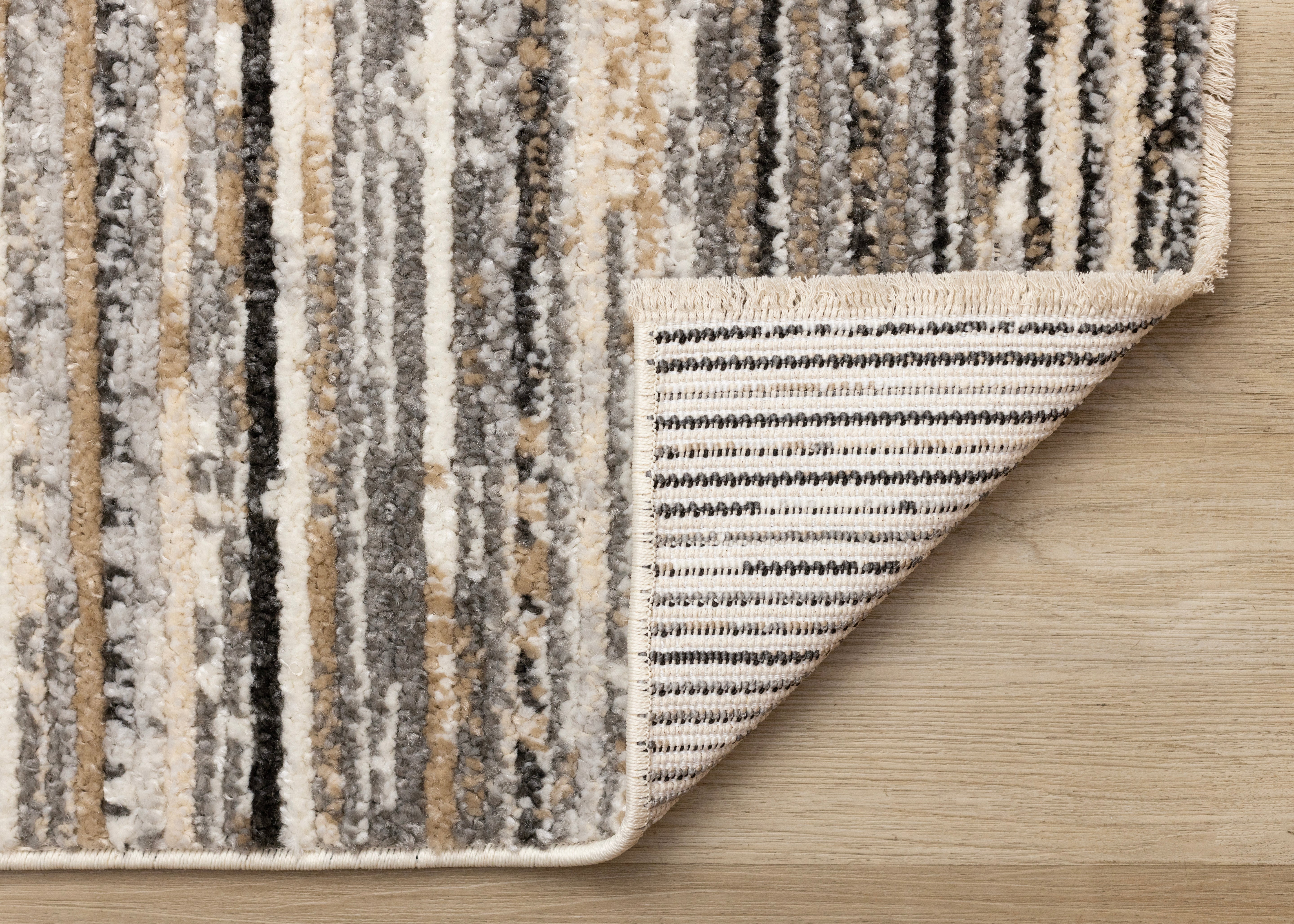 Nala Cream Grey Black Beige Distressed Lines Rug