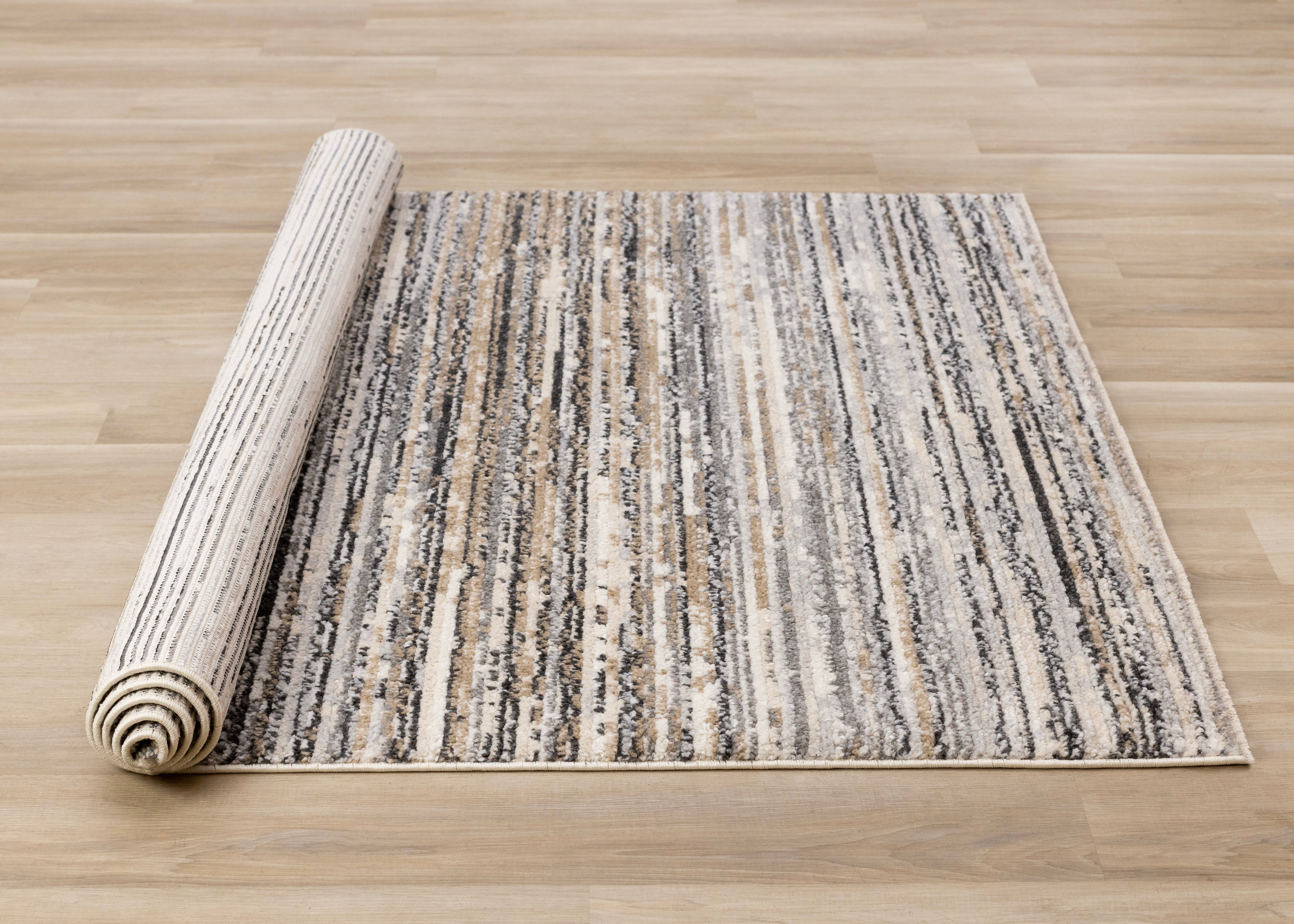 Nala Cream Grey Black Beige Distressed Lines Rug
