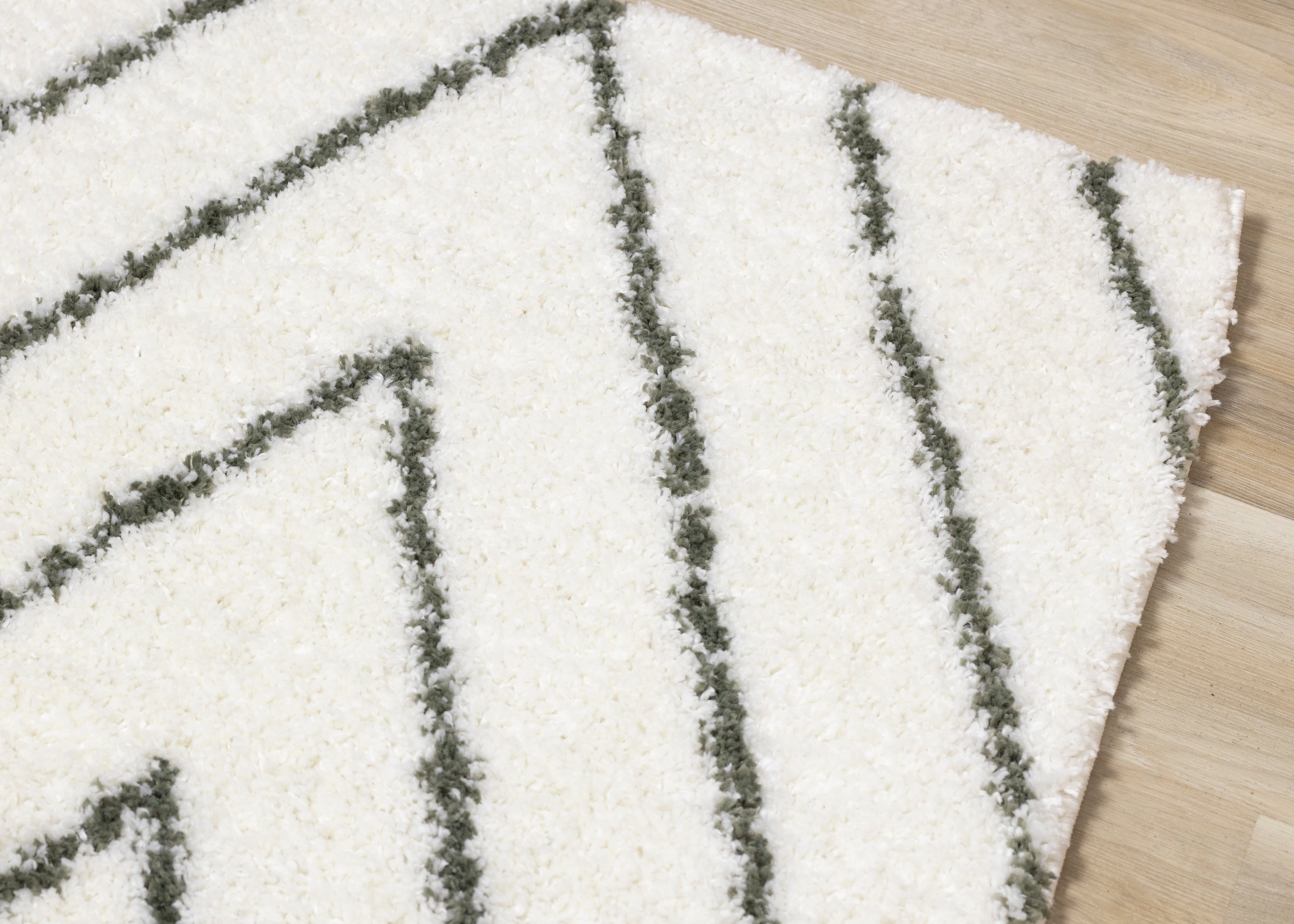 Pascal White Green Geometric Shag Rug