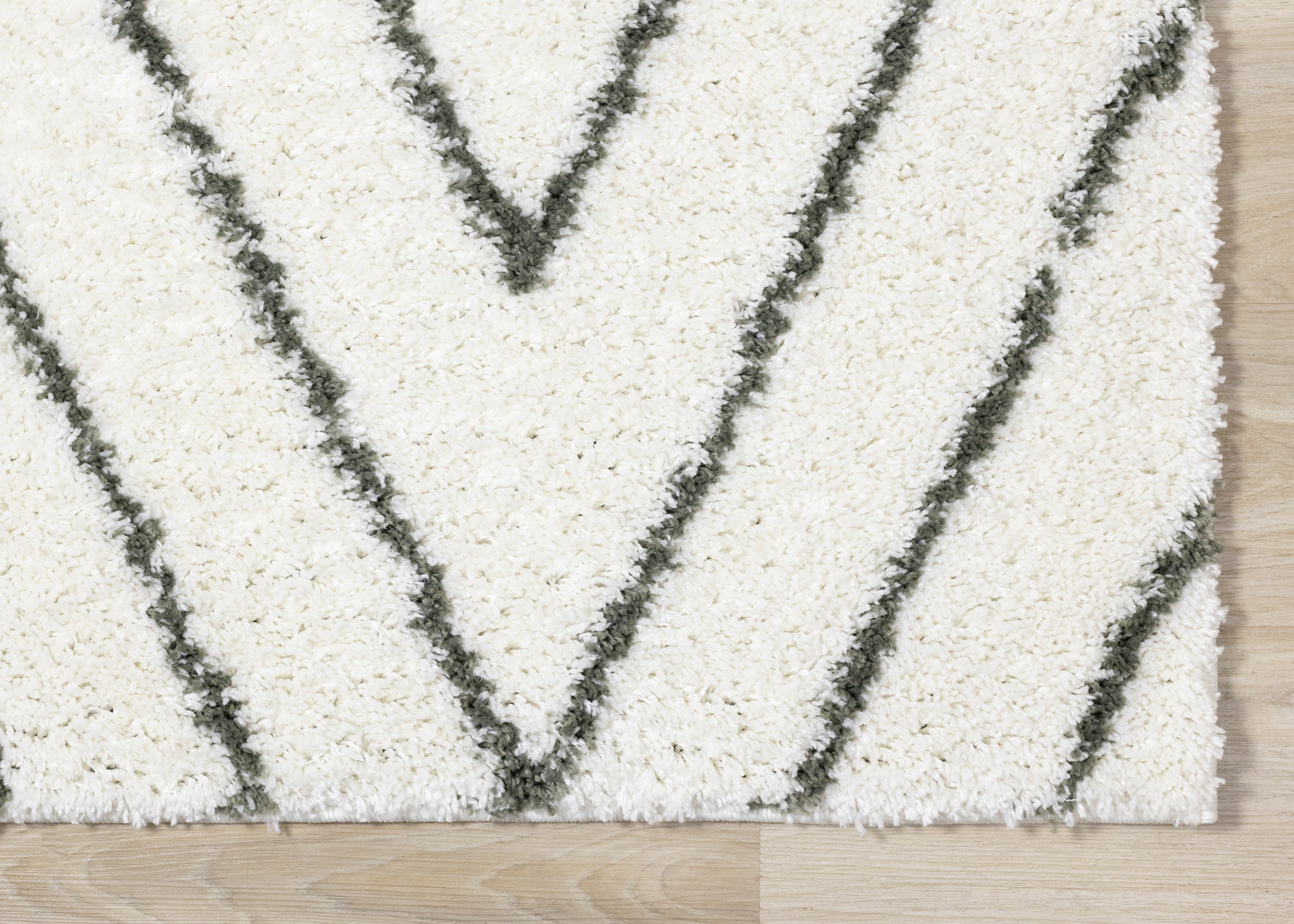 Pascal White Green Geometric Shag Rug