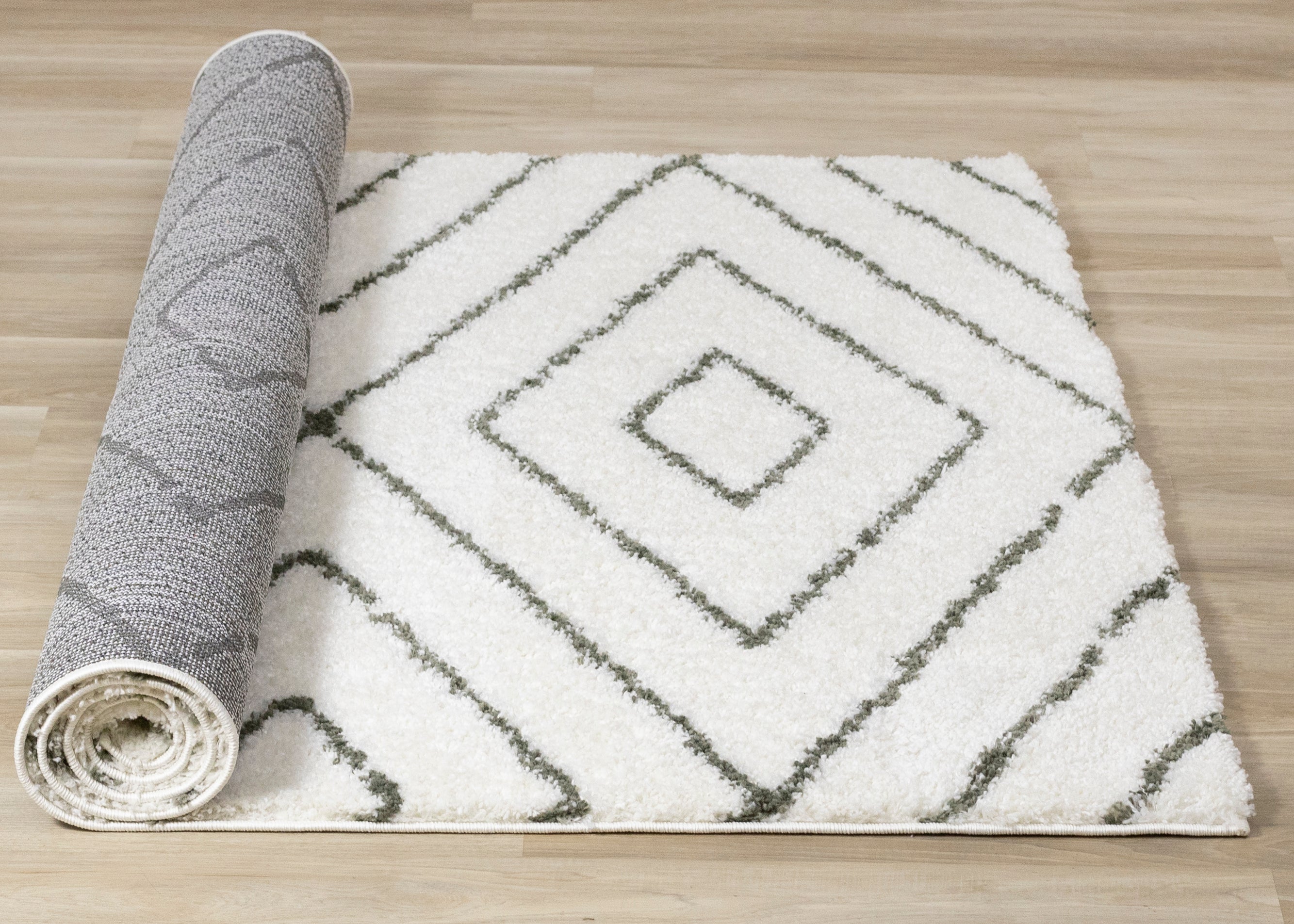 Pascal White Green Geometric Shag Rug