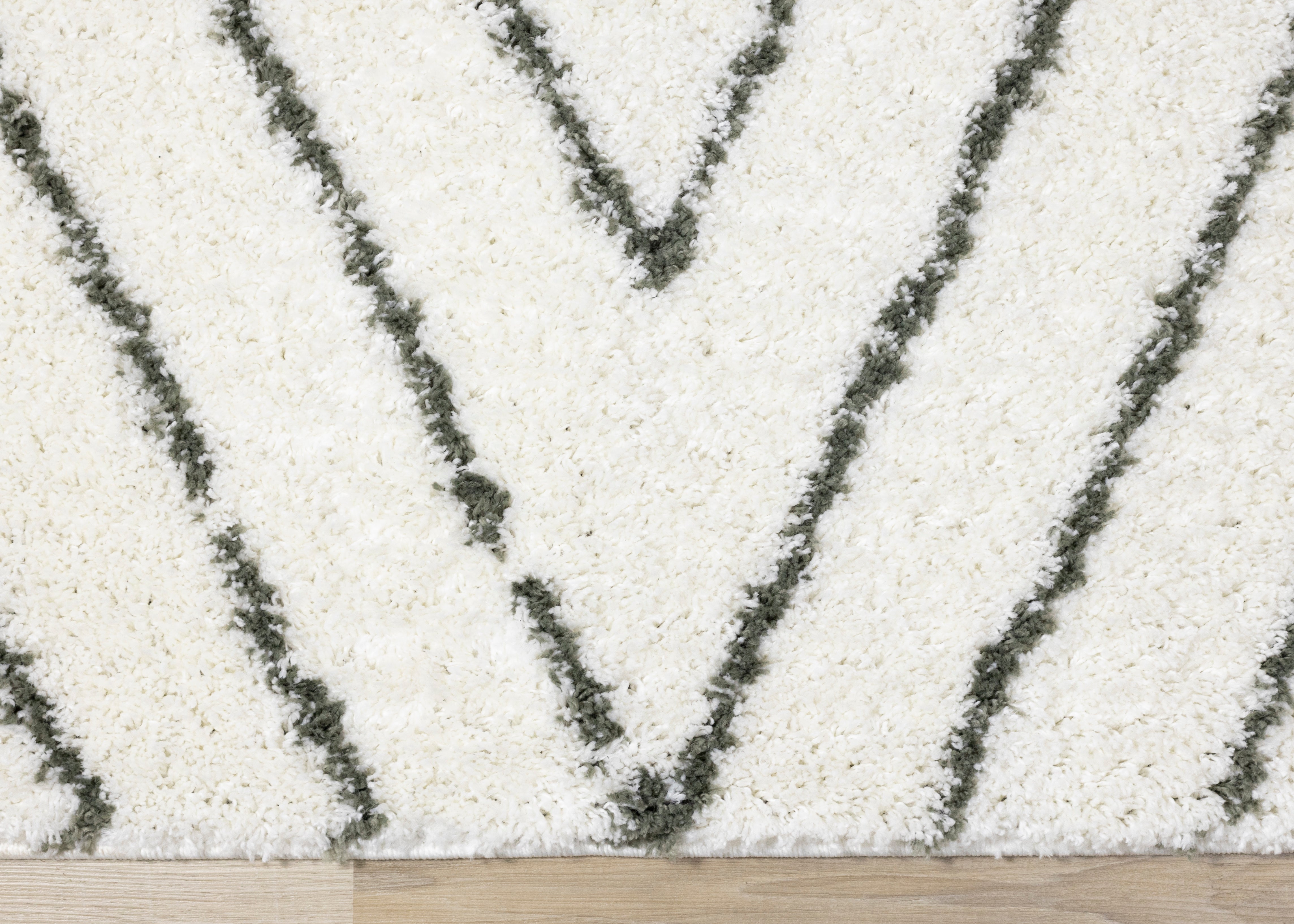 Pascal White Green Geometric Shag Rug